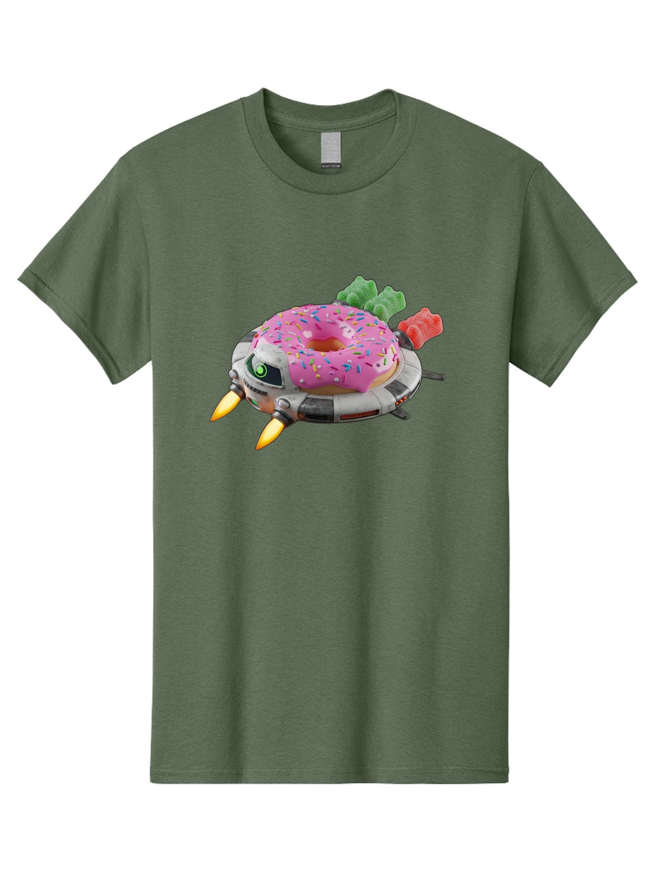 Donut-Ufo Men'S Graphic Tee, 100% Cotton, Comfortable Casual Summer Wear, Machine Washable, Pink Frosted Donut With Sprinkles, Ufo, Robotic Eyes, Gummy Bears, Futuristic, Candy, Sweet Treats, Digital Art, Cartoon Style, Whimsical, Fantastical Bab875 6