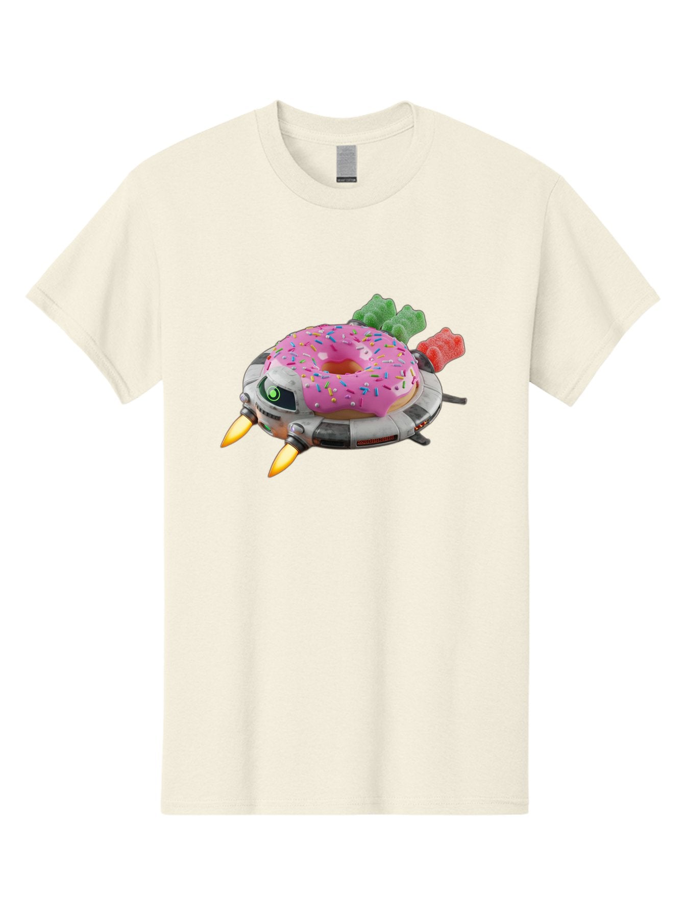 Donut-Ufo Men'S Graphic Tee, 100% Cotton, Comfortable Casual Summer Wear, Machine Washable, Pink Frosted Donut With Sprinkles, Ufo, Robotic Eyes, Gummy Bears, Futuristic, Candy, Sweet Treats, Digital Art, Cartoon Style, Whimsical, Fantastical Bab875 13