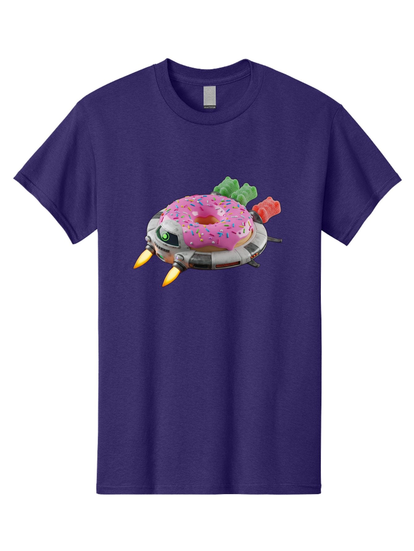 Donut-Ufo Men'S Graphic Tee, 100% Cotton, Comfortable Casual Summer Wear, Machine Washable, Pink Frosted Donut With Sprinkles, Ufo, Robotic Eyes, Gummy Bears, Futuristic, Candy, Sweet Treats, Digital Art, Cartoon Style, Whimsical, Fantastical Bab875 9