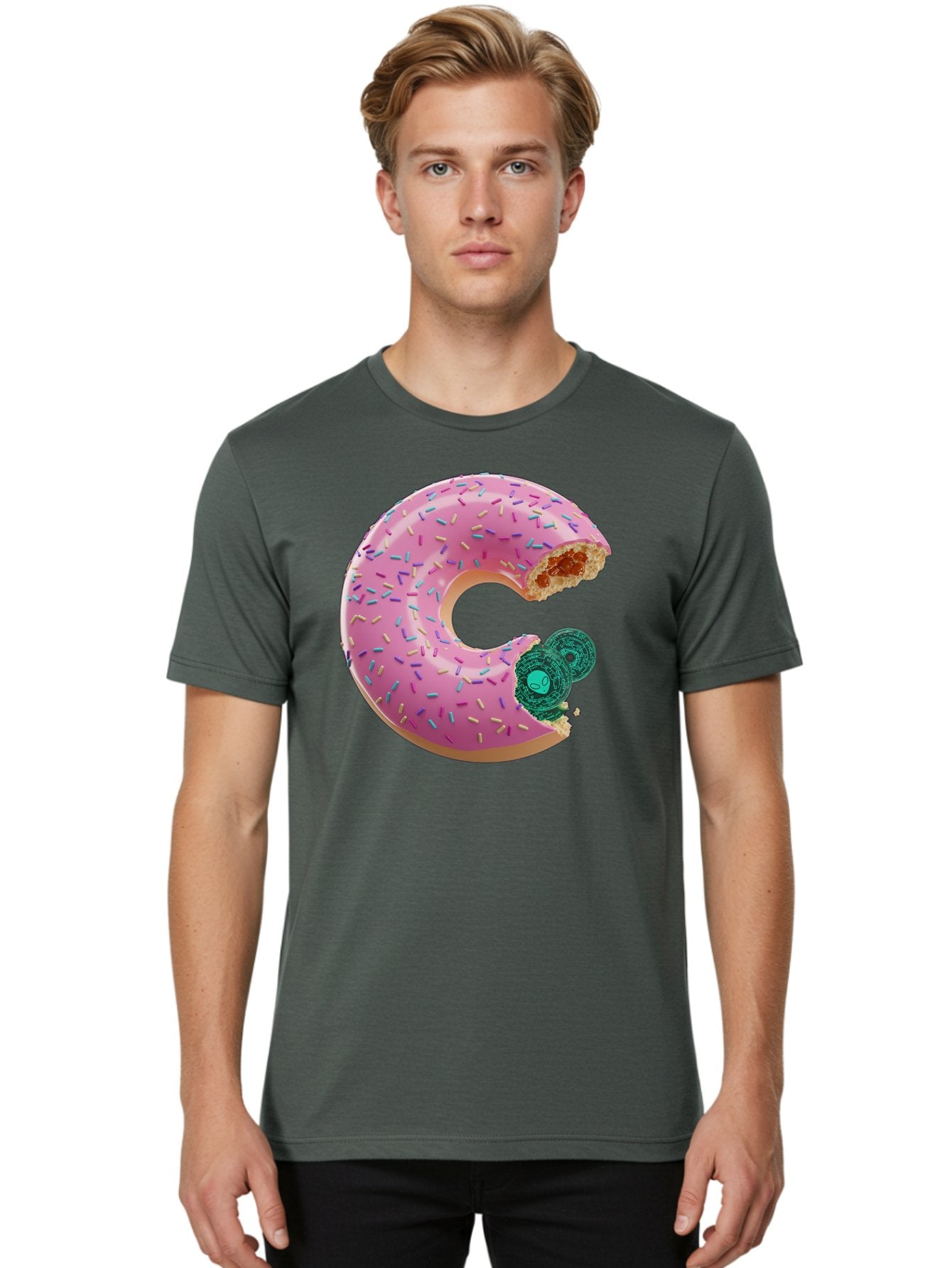 Donut-With-Bitcoin-Bite Men'S Graphic Tee, 100% Cotton, Comfortable Casual Summer Wear, Machine Washable, Pink Donut, Donut With Jelly Filling, Jelly Donut, Donut With Sprinkles, Bitten Donut, Donut Treat, Sweet Pastry, Dessert Food Bab876 19