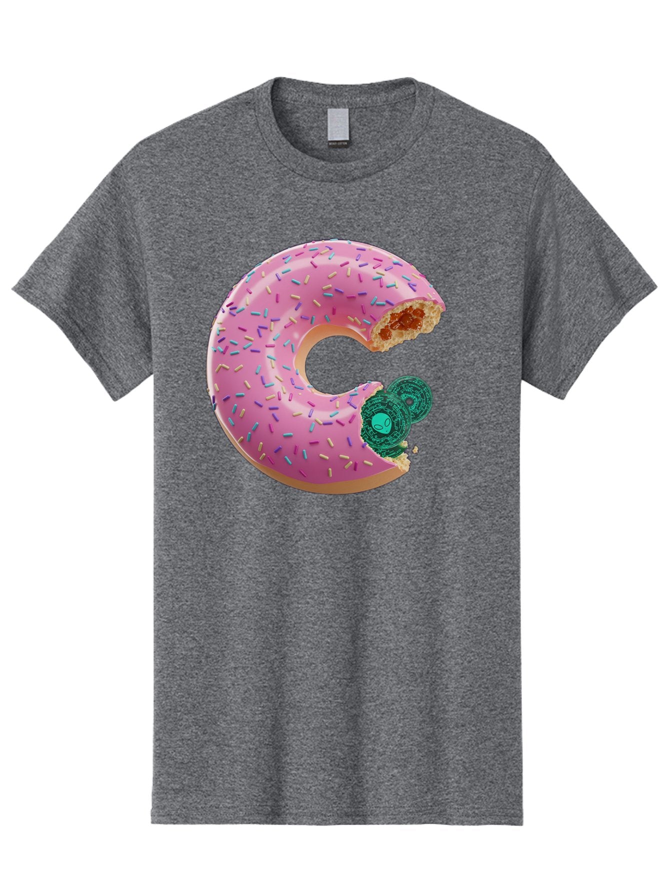 Donut-With-Bitcoin-Bite Men'S Graphic Tee, 100% Cotton, Comfortable Casual Summer Wear, Machine Washable, Pink Donut, Donut With Jelly Filling, Jelly Donut, Donut With Sprinkles, Bitten Donut, Donut Treat, Sweet Pastry, Dessert Food Bab876 3