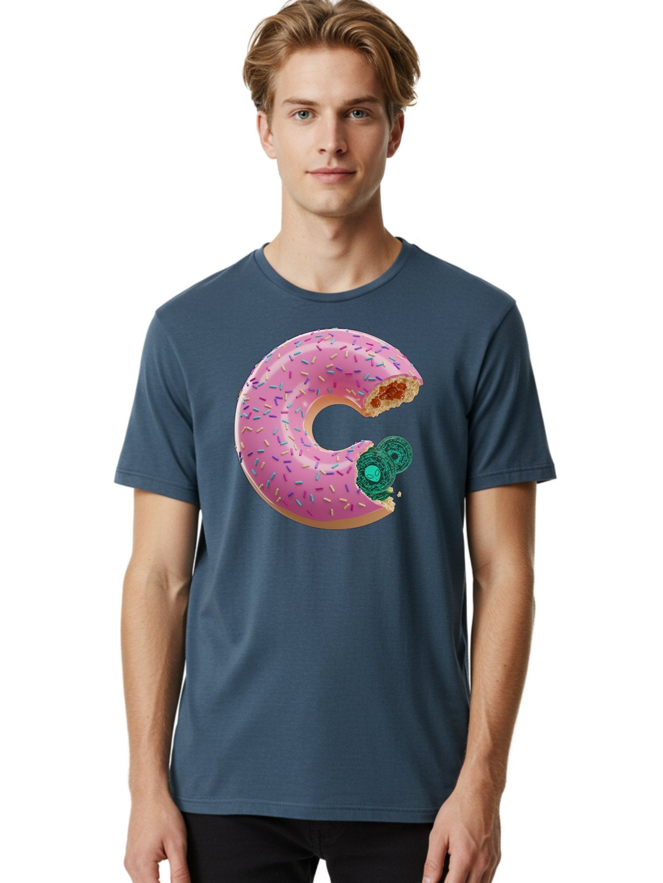 Donut-With-Bitcoin-Bite Men'S Graphic Tee, 100% Cotton, Comfortable Casual Summer Wear, Machine Washable, Pink Donut, Donut With Jelly Filling, Jelly Donut, Donut With Sprinkles, Bitten Donut, Donut Treat, Sweet Pastry, Dessert Food Bab876 16