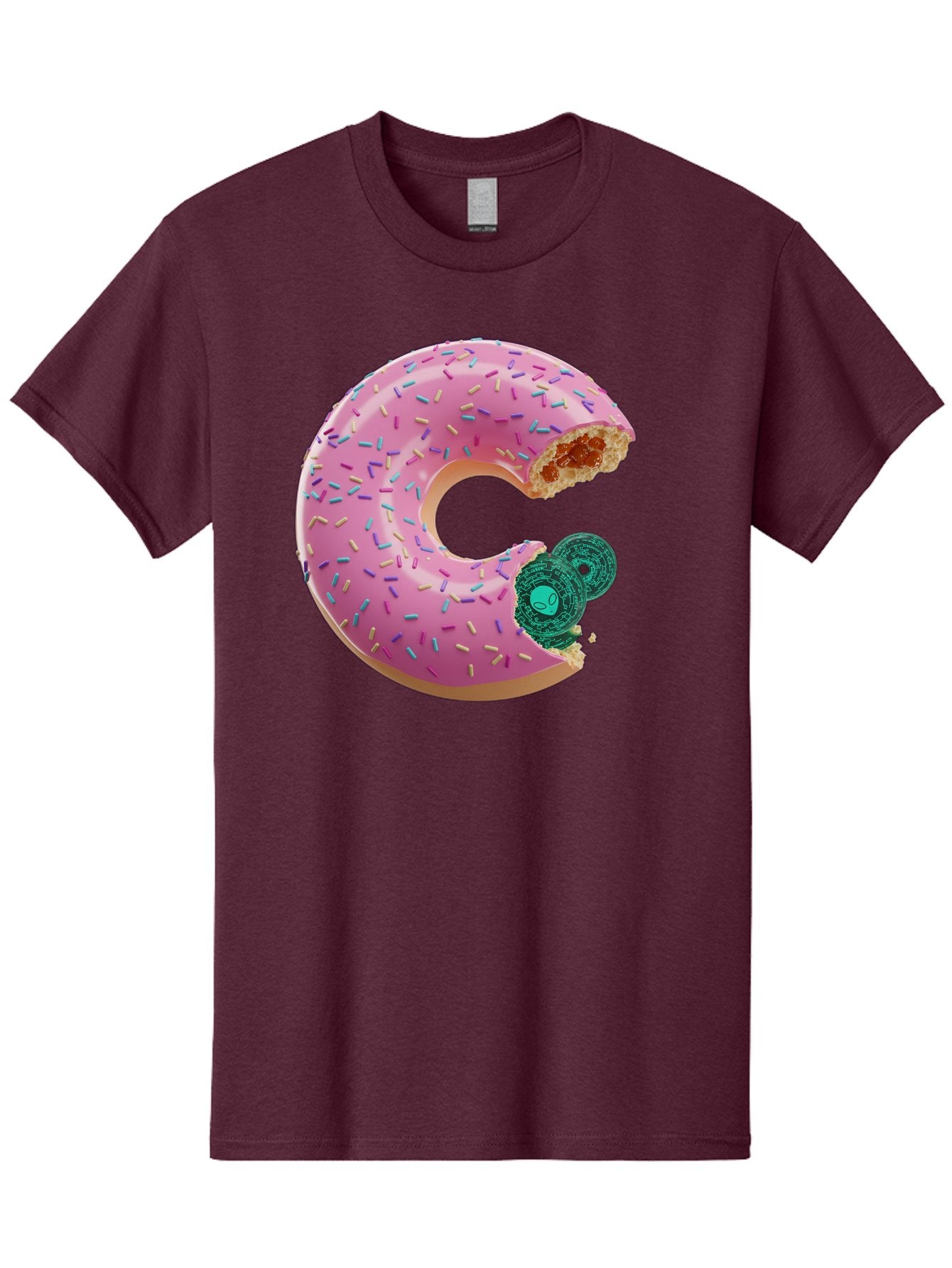 Donut-With-Bitcoin-Bite Men'S Graphic Tee, 100% Cotton, Comfortable Casual Summer Wear, Machine Washable, Pink Donut, Donut With Jelly Filling, Jelly Donut, Donut With Sprinkles, Bitten Donut, Donut Treat, Sweet Pastry, Dessert Food Bab876 12