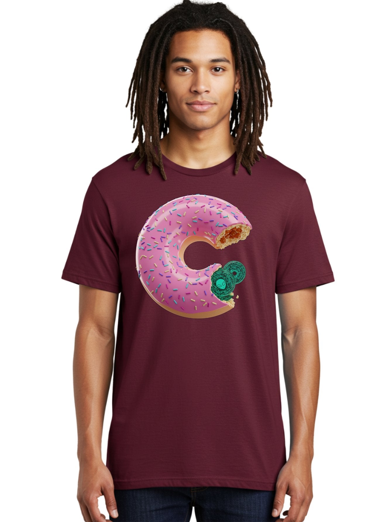 Donut-With-Bitcoin-Bite Men'S Graphic Tee, 100% Cotton, Comfortable Casual Summer Wear, Machine Washable, Pink Donut, Donut With Jelly Filling, Jelly Donut, Donut With Sprinkles, Bitten Donut, Donut Treat, Sweet Pastry, Dessert Food Bab876 28
