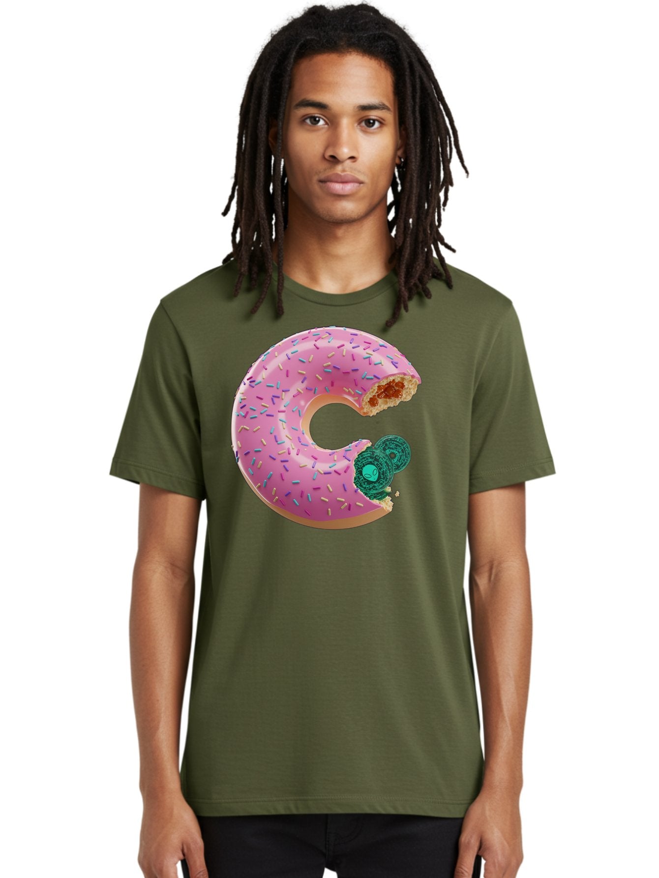 Donut-With-Bitcoin-Bite Men'S Graphic Tee, 100% Cotton, Comfortable Casual Summer Wear, Machine Washable, Pink Donut, Donut With Jelly Filling, Jelly Donut, Donut With Sprinkles, Bitten Donut, Donut Treat, Sweet Pastry, Dessert Food Bab876 27