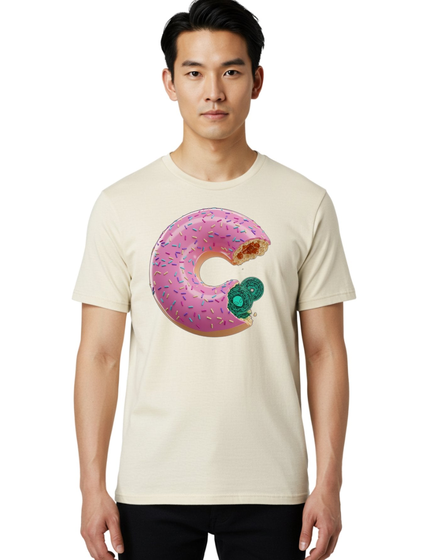 Donut-With-Bitcoin-Bite Men'S Graphic Tee, 100% Cotton, Comfortable Casual Summer Wear, Machine Washable, Pink Donut, Donut With Jelly Filling, Jelly Donut, Donut With Sprinkles, Bitten Donut, Donut Treat, Sweet Pastry, Dessert Food Bab876 29