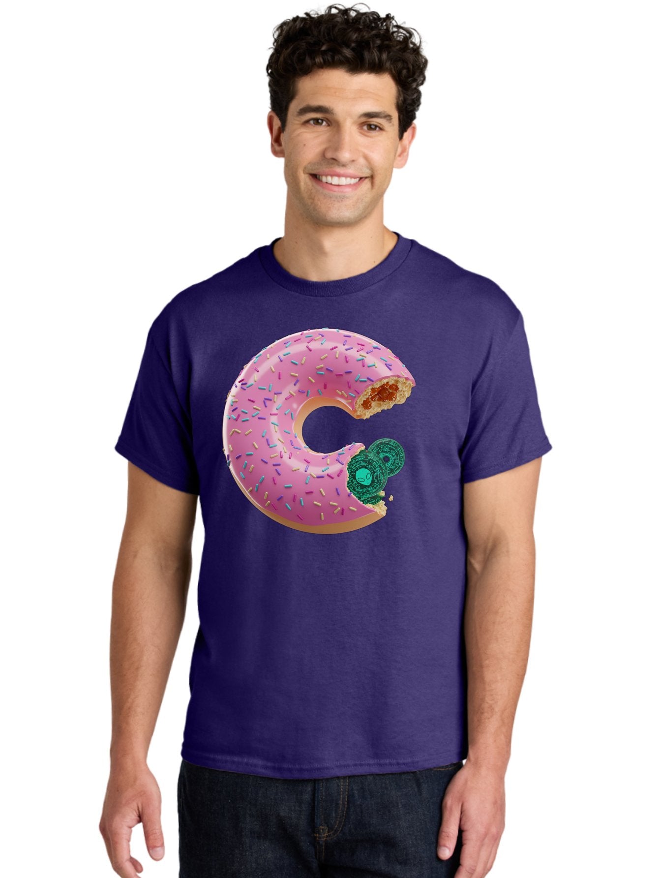 Donut-With-Bitcoin-Bite Men'S Graphic Tee, 100% Cotton, Comfortable Casual Summer Wear, Machine Washable, Pink Donut, Donut With Jelly Filling, Jelly Donut, Donut With Sprinkles, Bitten Donut, Donut Treat, Sweet Pastry, Dessert Food Bab876 18
