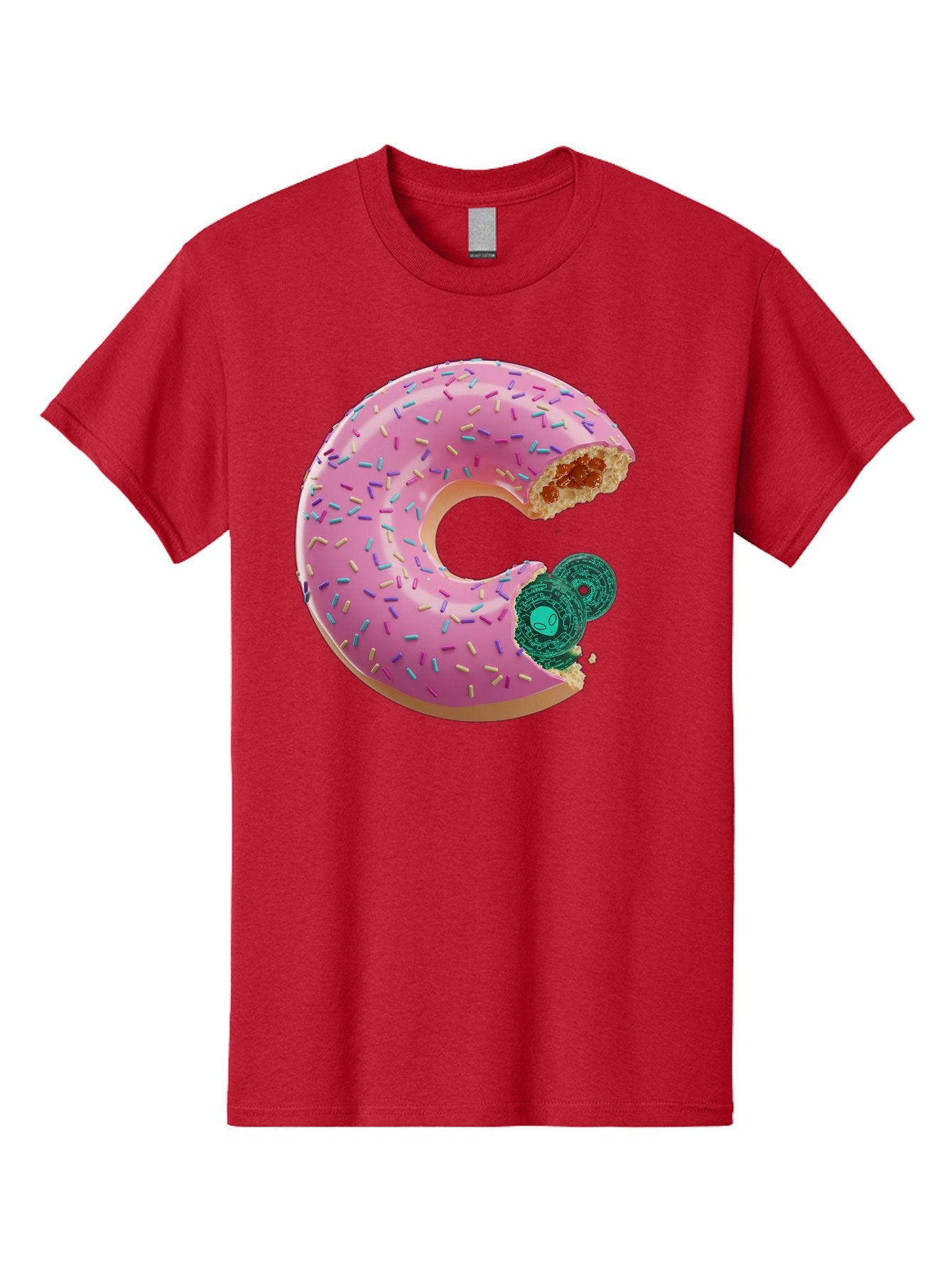 Donut-With-Bitcoin-Bite Men'S Graphic Tee, 100% Cotton, Comfortable Casual Summer Wear, Machine Washable, Pink Donut, Donut With Jelly Filling, Jelly Donut, Donut With Sprinkles, Bitten Donut, Donut Treat, Sweet Pastry, Dessert Food Bab876 10