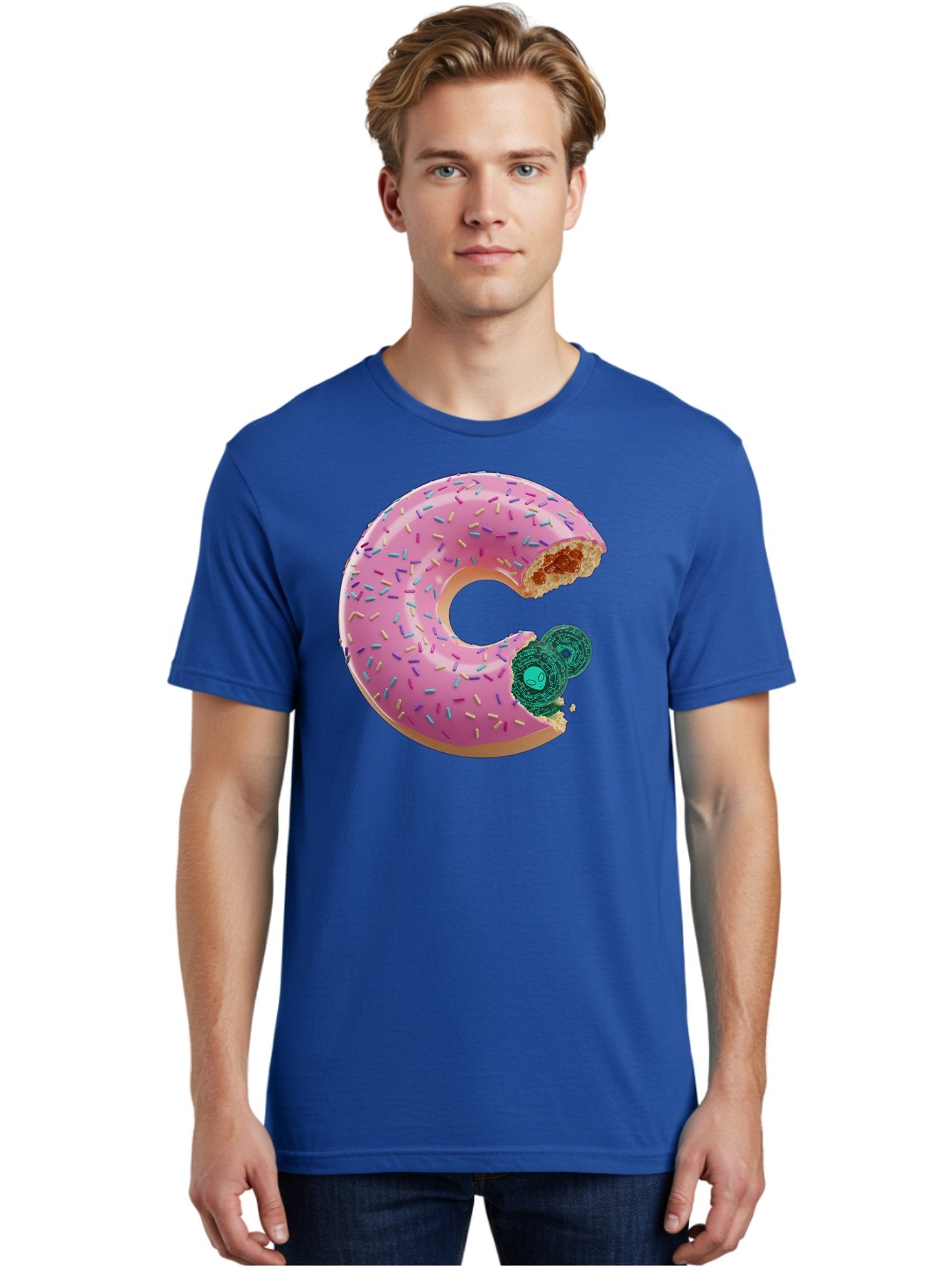 Donut-With-Bitcoin-Bite Men'S Graphic Tee, 100% Cotton, Comfortable Casual Summer Wear, Machine Washable, Pink Donut, Donut With Jelly Filling, Jelly Donut, Donut With Sprinkles, Bitten Donut, Donut Treat, Sweet Pastry, Dessert Food Bab876 26