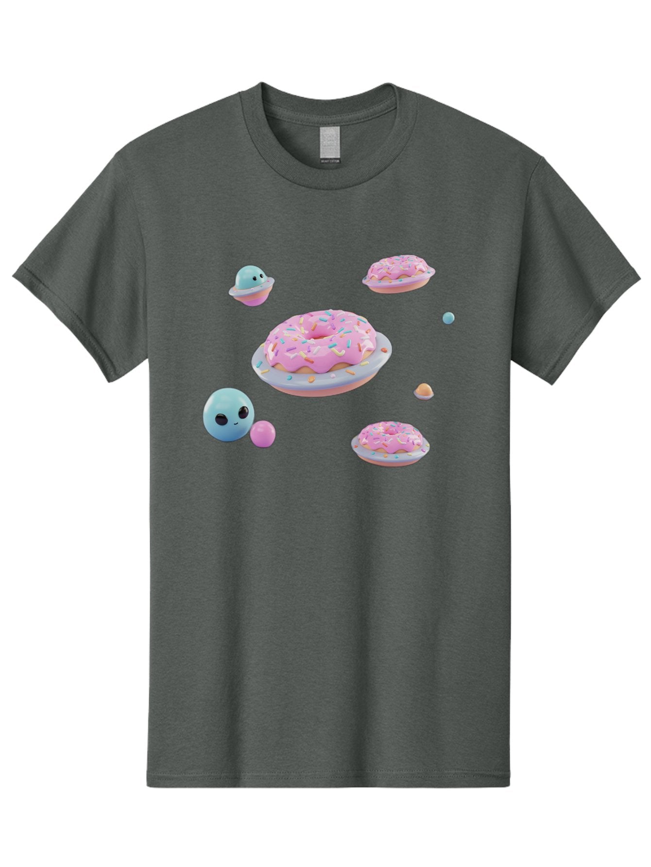 Donuts-And-Space-Creatures Men'S Graphic Tee, 100% Cotton, Comfortable Casual Summer Wear, Machine Washable, Colorful Donuts, Pink Frosting, Rainbow Sprinkles, Cute Slimes, Pastel Colors, Whimsical Design, Playful Treat, Sweet Delight, Bab877 15