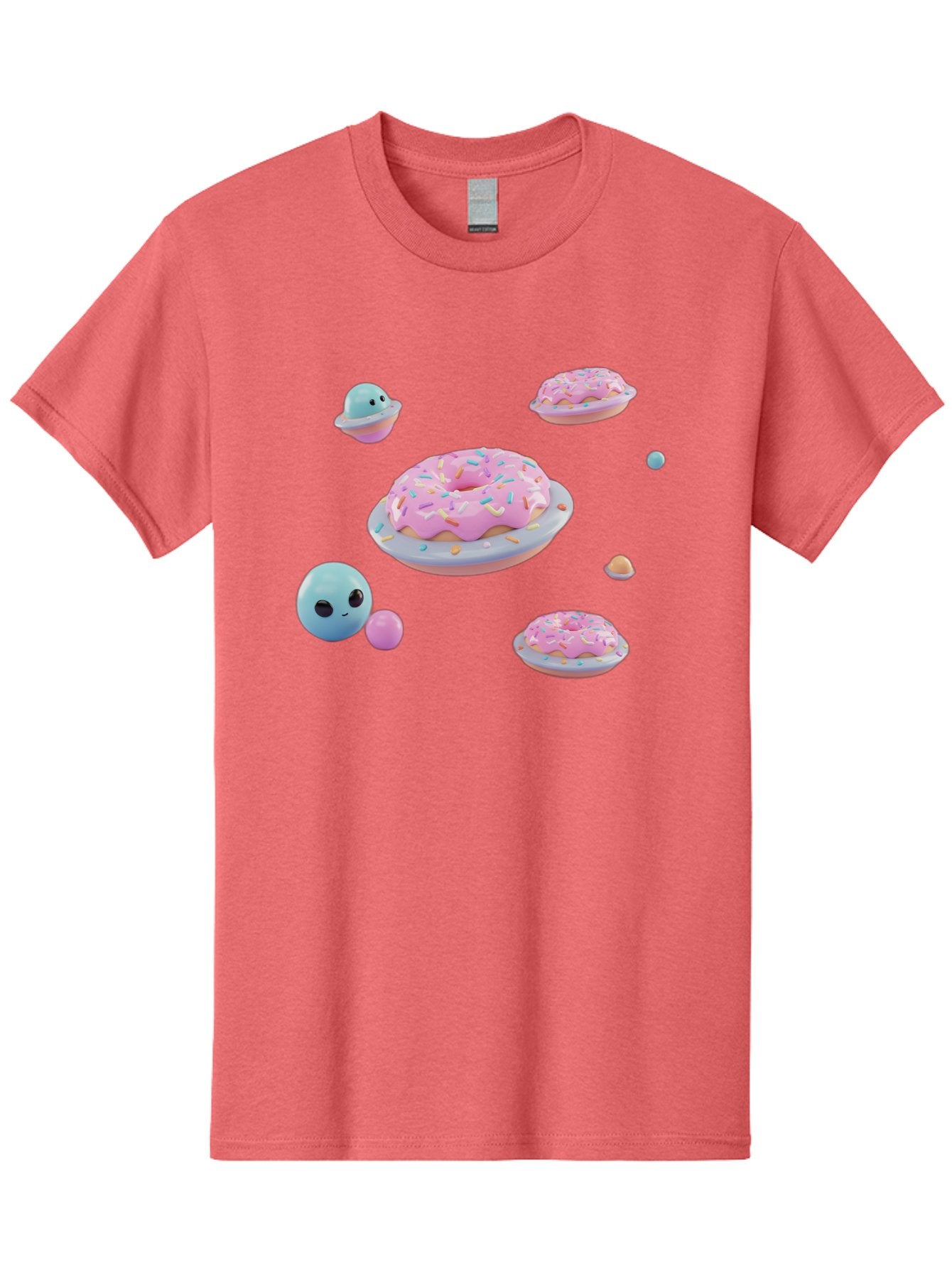 Donuts-And-Space-Creatures Men'S Graphic Tee, 100% Cotton, Comfortable Casual Summer Wear, Machine Washable, Colorful Donuts, Pink Frosting, Rainbow Sprinkles, Cute Slimes, Pastel Colors, Whimsical Design, Playful Treat, Sweet Delight, Bab877 11
