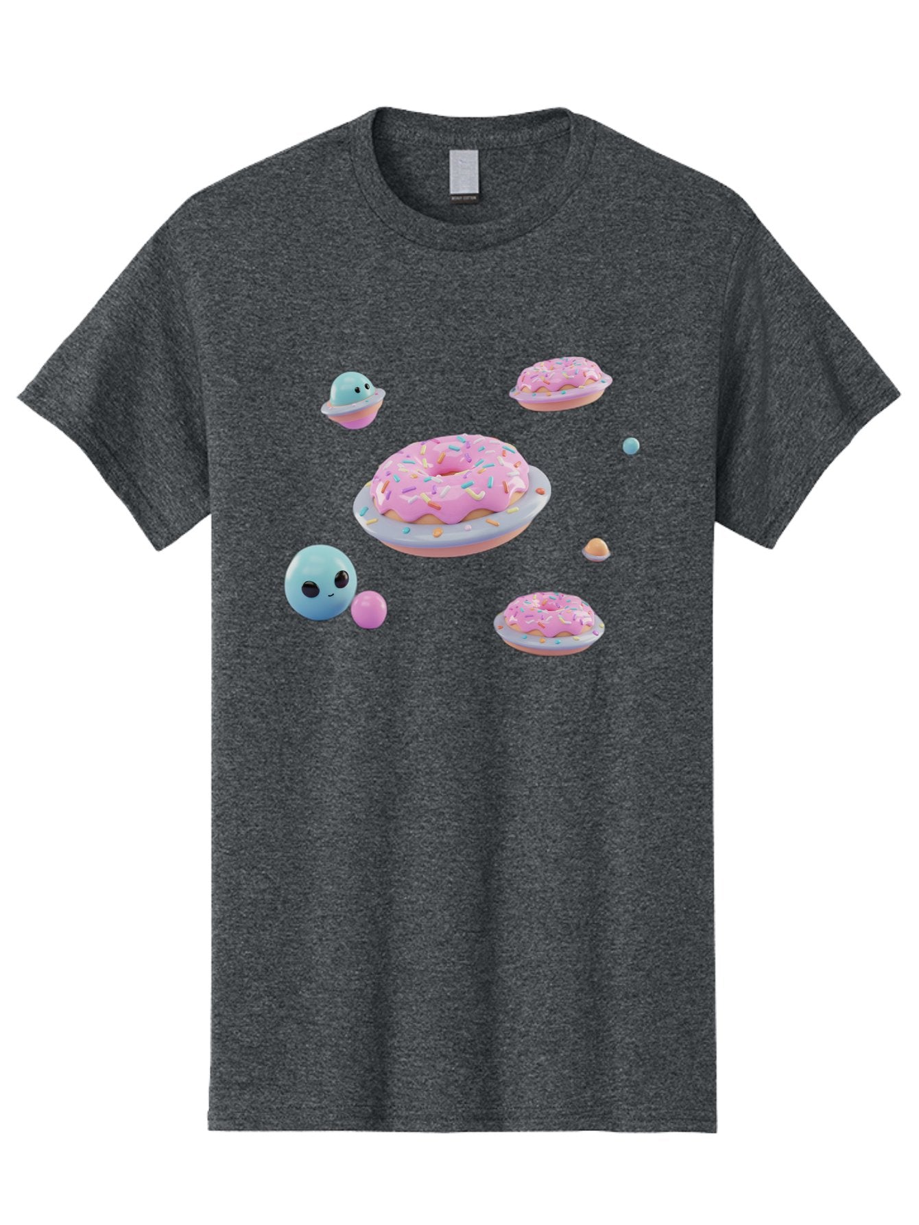 Donuts-And-Space-Creatures Men'S Graphic Tee, 100% Cotton, Comfortable Casual Summer Wear, Machine Washable, Colorful Donuts, Pink Frosting, Rainbow Sprinkles, Cute Slimes, Pastel Colors, Whimsical Design, Playful Treat, Sweet Delight, Bab877 14