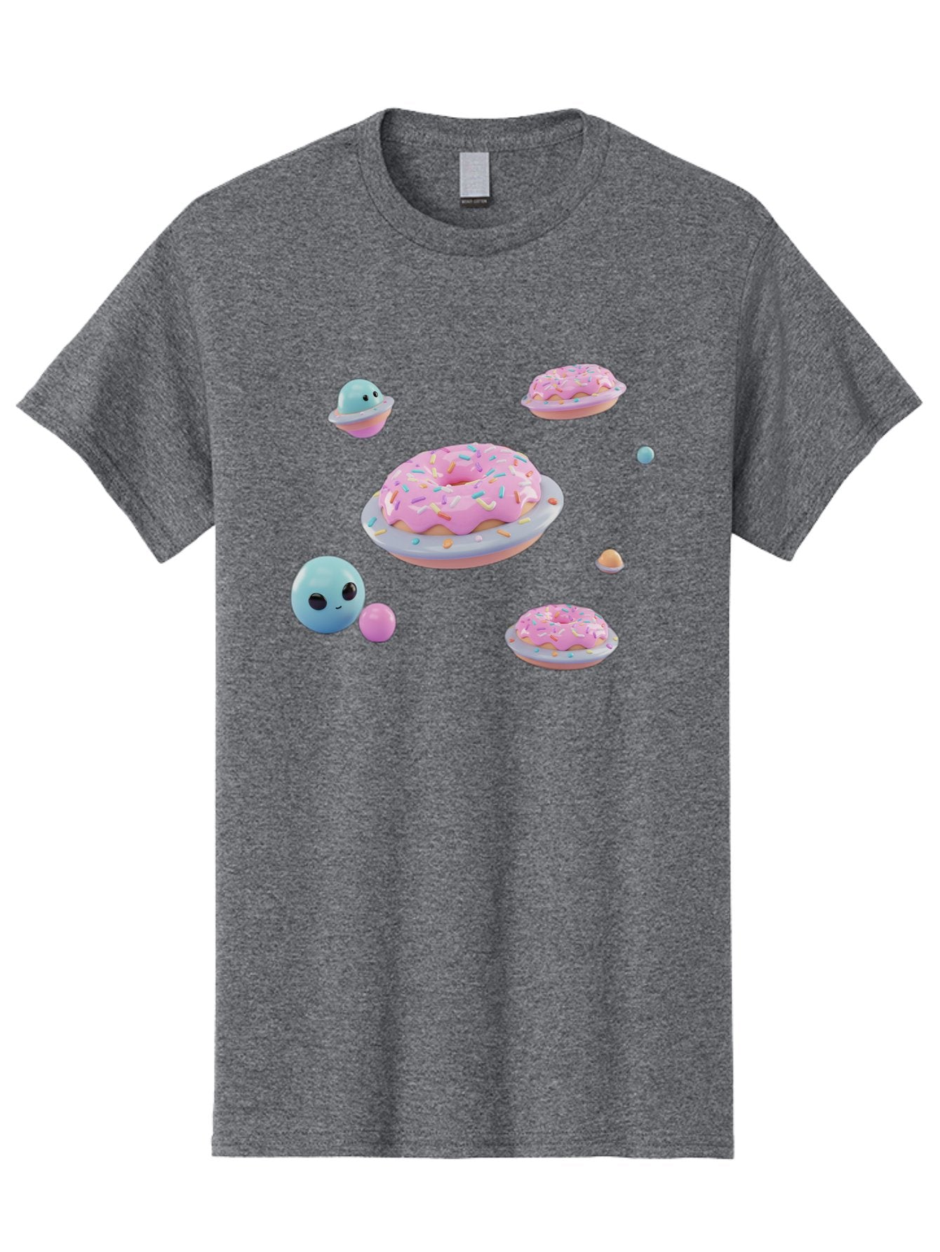 Donuts-And-Space-Creatures Men'S Graphic Tee, 100% Cotton, Comfortable Casual Summer Wear, Machine Washable, Colorful Donuts, Pink Frosting, Rainbow Sprinkles, Cute Slimes, Pastel Colors, Whimsical Design, Playful Treat, Sweet Delight, Bab877 12