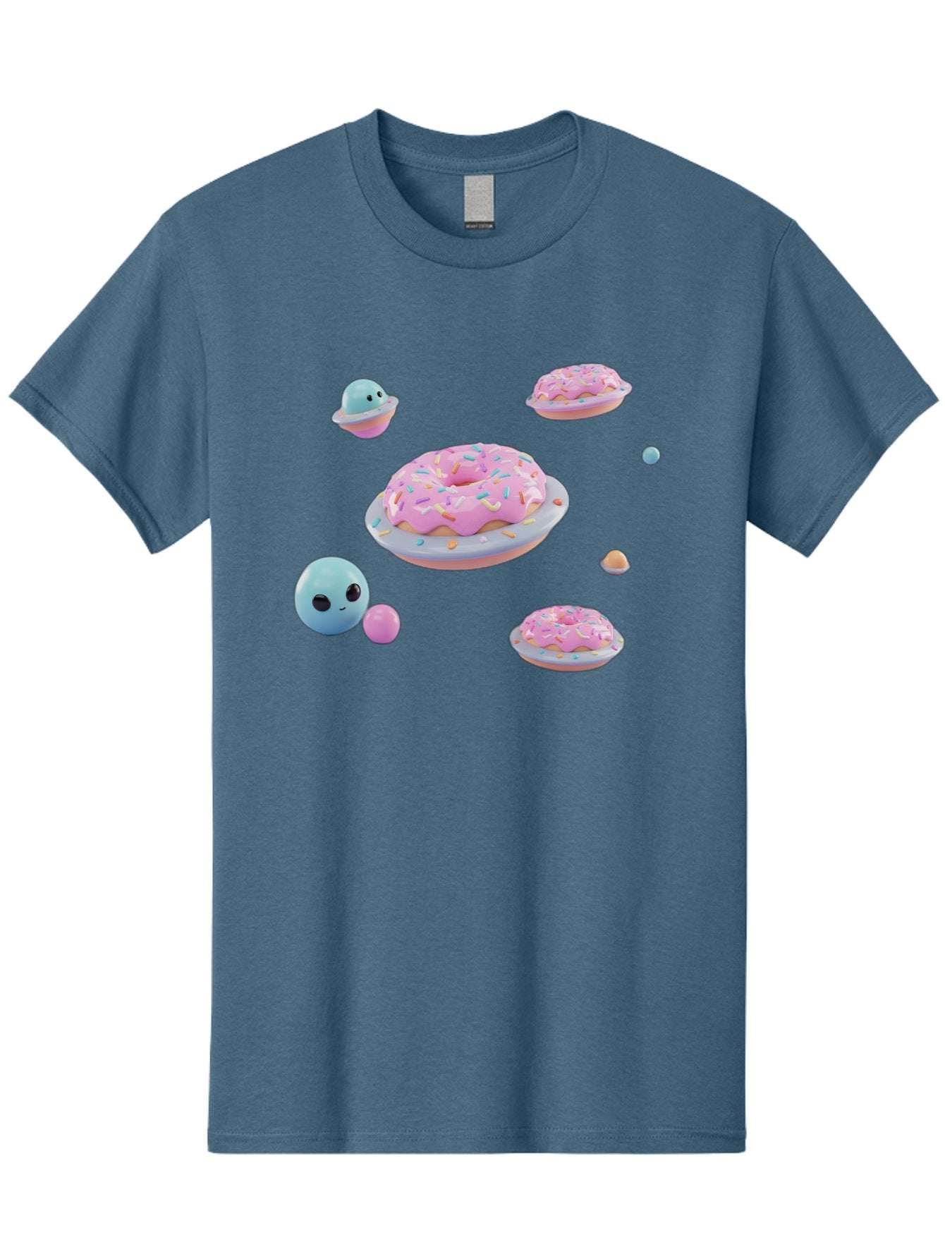 Donuts-And-Space-Creatures Men'S Graphic Tee, 100% Cotton, Comfortable Casual Summer Wear, Machine Washable, Colorful Donuts, Pink Frosting, Rainbow Sprinkles, Cute Slimes, Pastel Colors, Whimsical Design, Playful Treat, Sweet Delight, Bab877