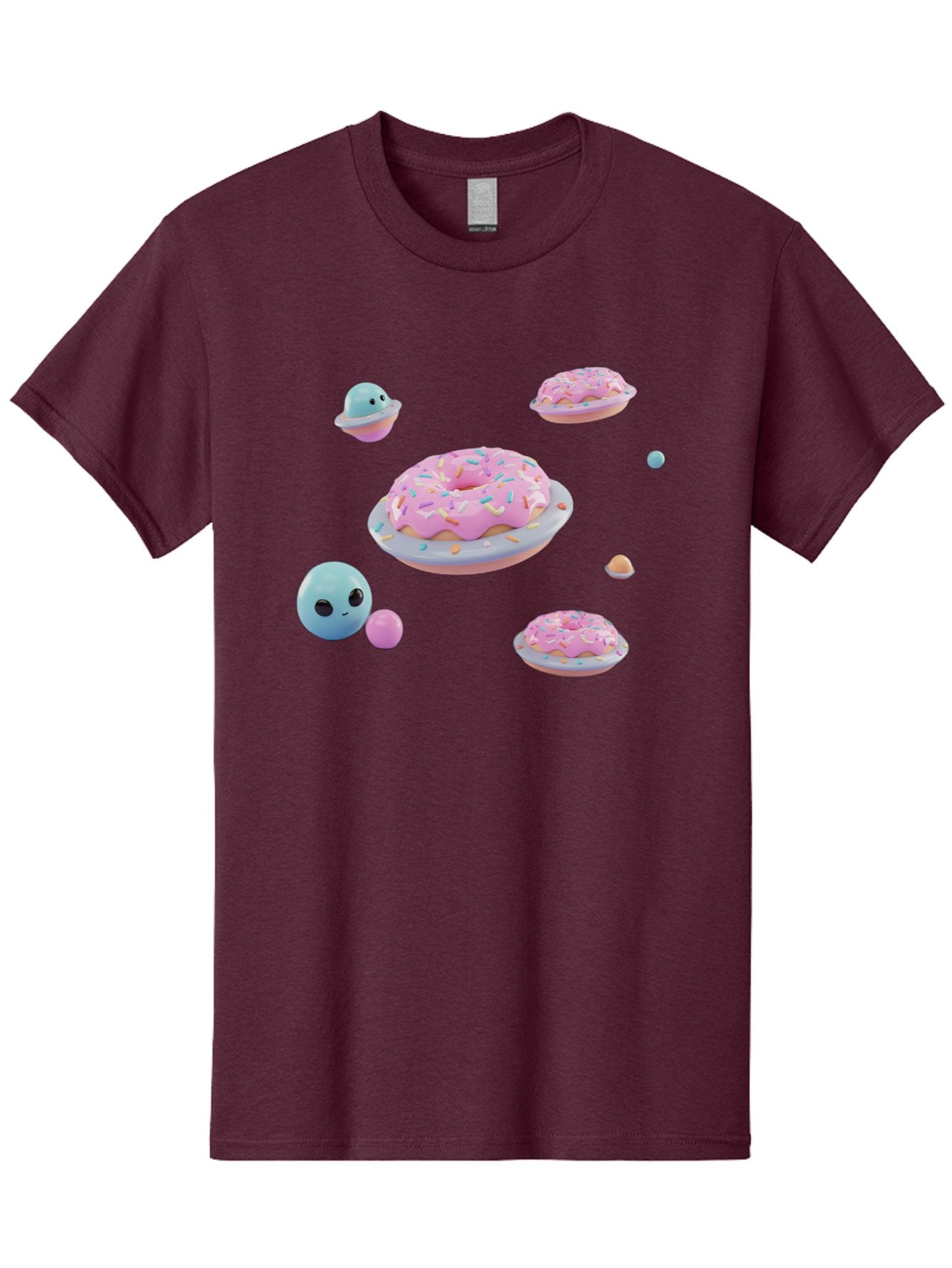 Donuts-And-Space-Creatures Men'S Graphic Tee, 100% Cotton, Comfortable Casual Summer Wear, Machine Washable, Colorful Donuts, Pink Frosting, Rainbow Sprinkles, Cute Slimes, Pastel Colors, Whimsical Design, Playful Treat, Sweet Delight, Bab877 3
