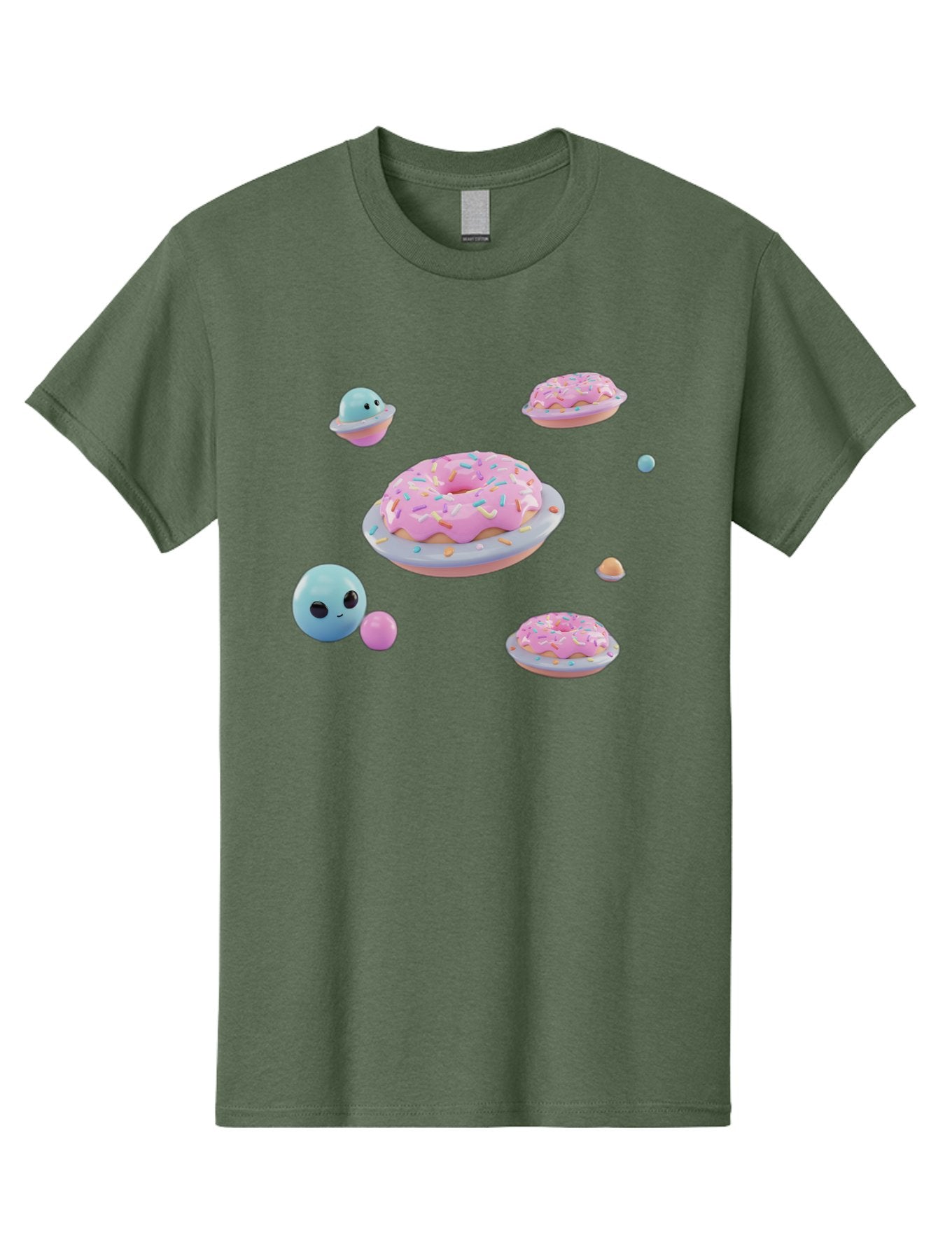 Donuts-And-Space-Creatures Men'S Graphic Tee, 100% Cotton, Comfortable Casual Summer Wear, Machine Washable, Colorful Donuts, Pink Frosting, Rainbow Sprinkles, Cute Slimes, Pastel Colors, Whimsical Design, Playful Treat, Sweet Delight, Bab877 9