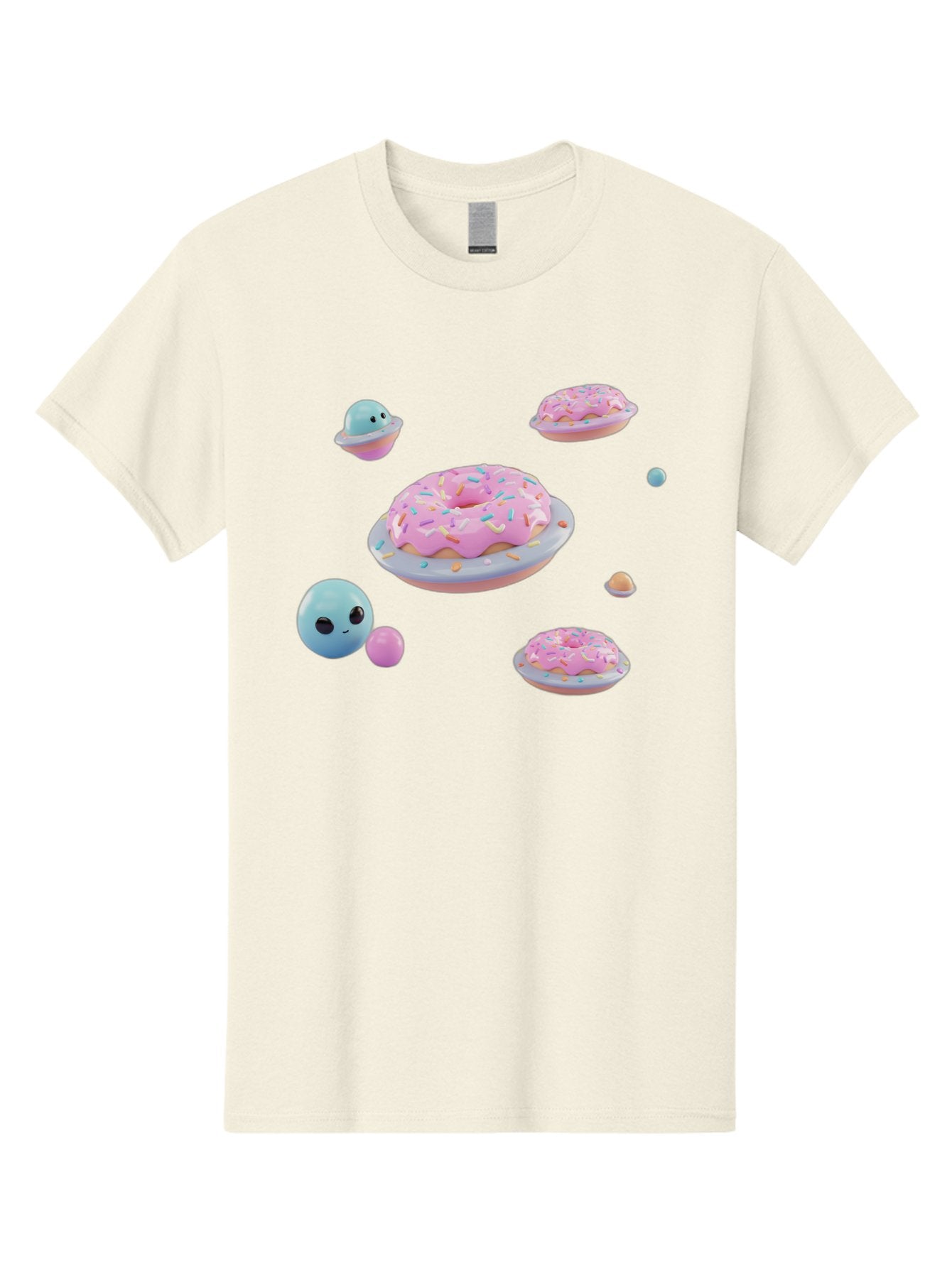Donuts-And-Space-Creatures Men'S Graphic Tee, 100% Cotton, Comfortable Casual Summer Wear, Machine Washable, Colorful Donuts, Pink Frosting, Rainbow Sprinkles, Cute Slimes, Pastel Colors, Whimsical Design, Playful Treat, Sweet Delight, Bab877 6