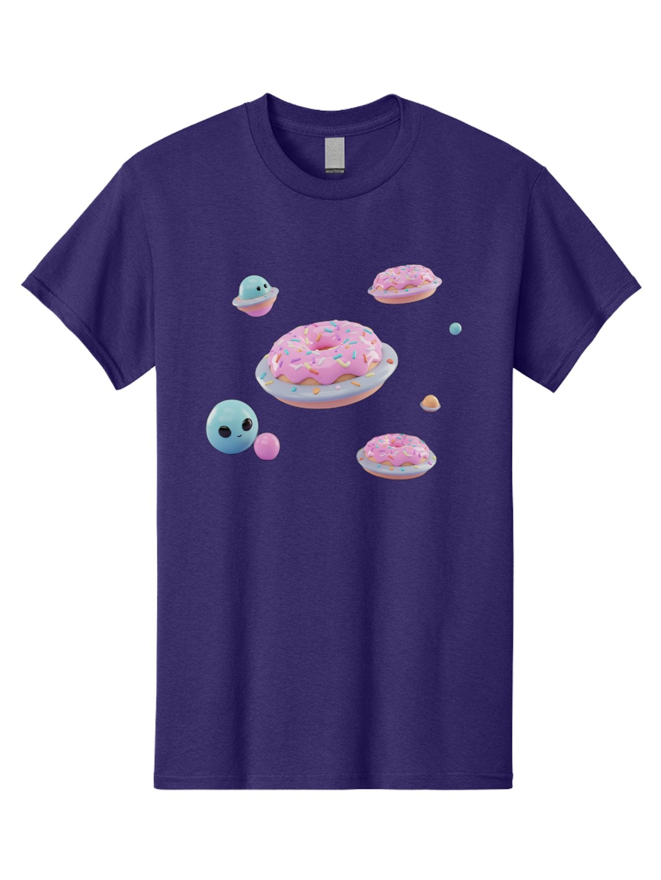 Donuts-And-Space-Creatures Men'S Graphic Tee, 100% Cotton, Comfortable Casual Summer Wear, Machine Washable, Colorful Donuts, Pink Frosting, Rainbow Sprinkles, Cute Slimes, Pastel Colors, Whimsical Design, Playful Treat, Sweet Delight, Bab877 7