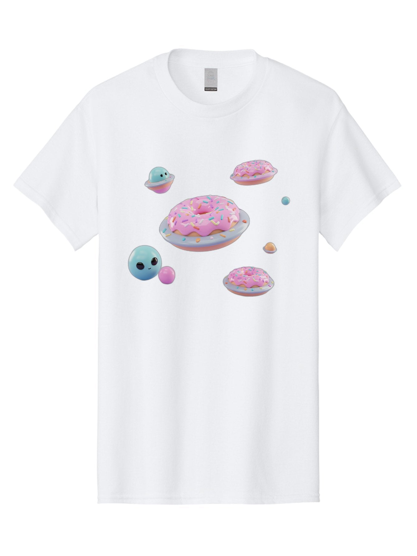 Donuts-And-Space-Creatures Men'S Graphic Tee, 100% Cotton, Comfortable Casual Summer Wear, Machine Washable, Colorful Donuts, Pink Frosting, Rainbow Sprinkles, Cute Slimes, Pastel Colors, Whimsical Design, Playful Treat, Sweet Delight, Bab877 4