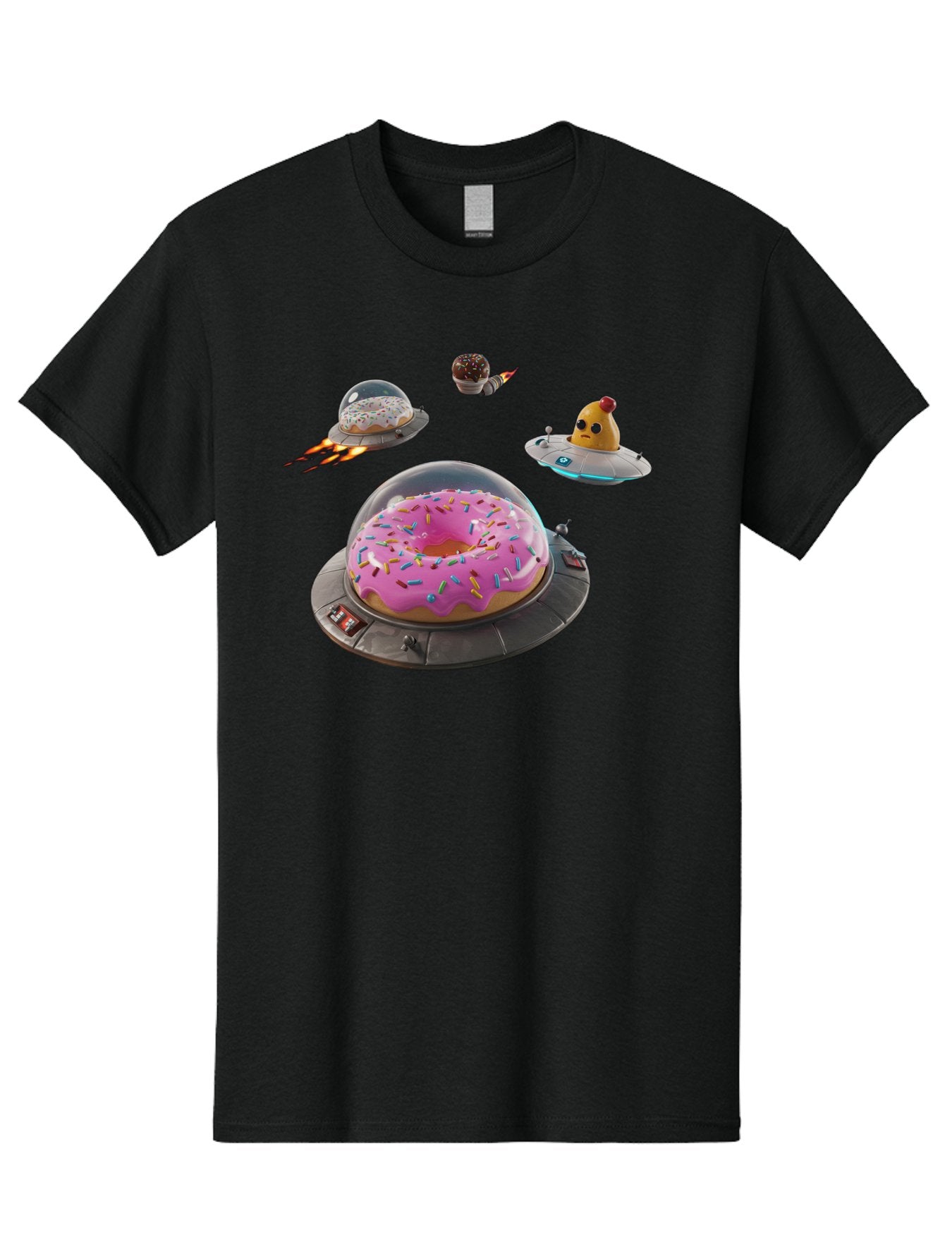Donuts-In-Ufos Men'S Graphic Tee, 100% Cotton, Comfortable Casual Summer Wear, Machine Washable, Donuts In Ufos, Pink Frosted Donut, Sprinkles, Cupcakes, Ufos, Flying Saucers, Desserts, Sweet Treats, Futuristic, Colorful, Whimsical, Bab878 12
