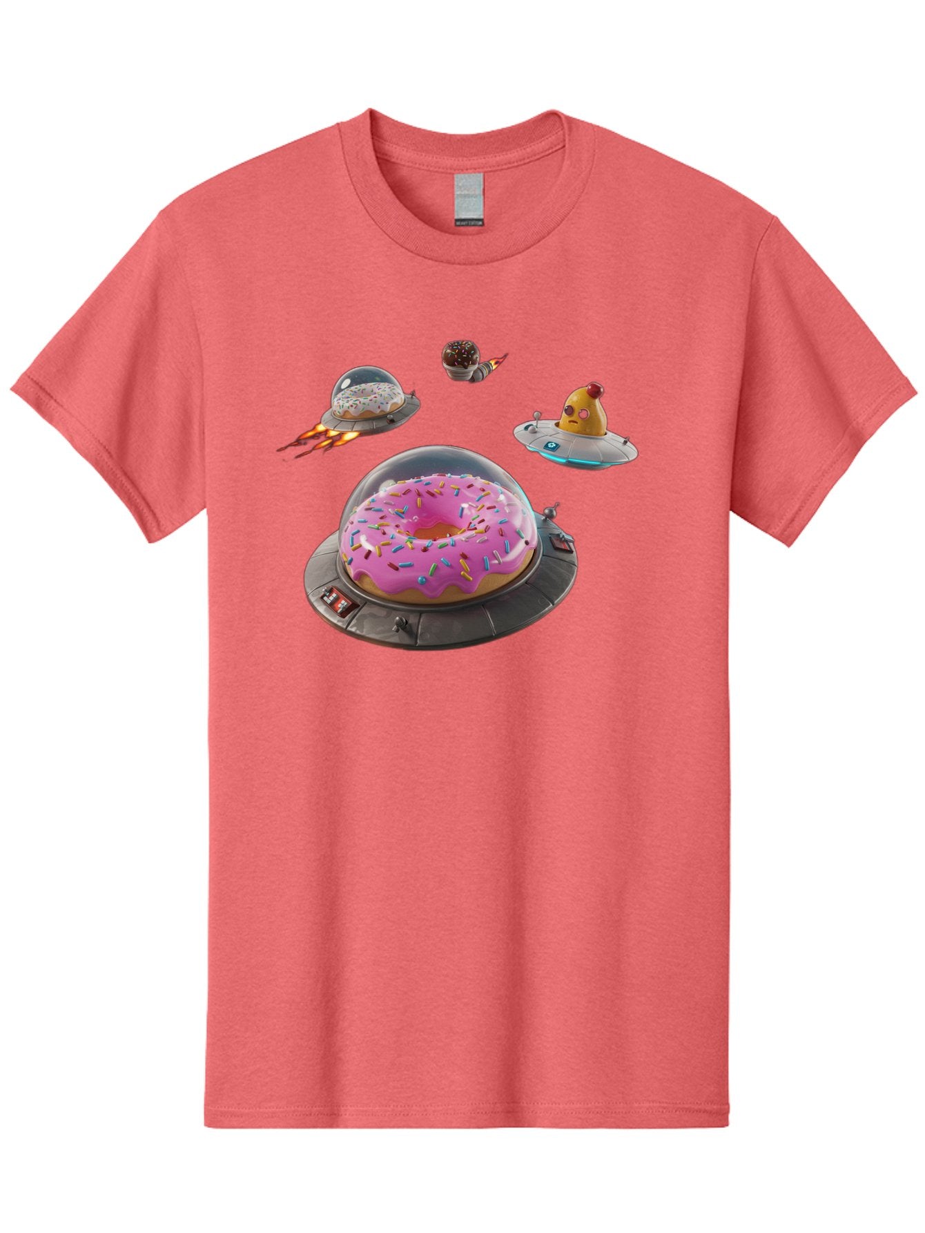 Donuts-In-Ufos Men'S Graphic Tee, 100% Cotton, Comfortable Casual Summer Wear, Machine Washable, Donuts In Ufos, Pink Frosted Donut, Sprinkles, Cupcakes, Ufos, Flying Saucers, Desserts, Sweet Treats, Futuristic, Colorful, Whimsical, Bab878 13