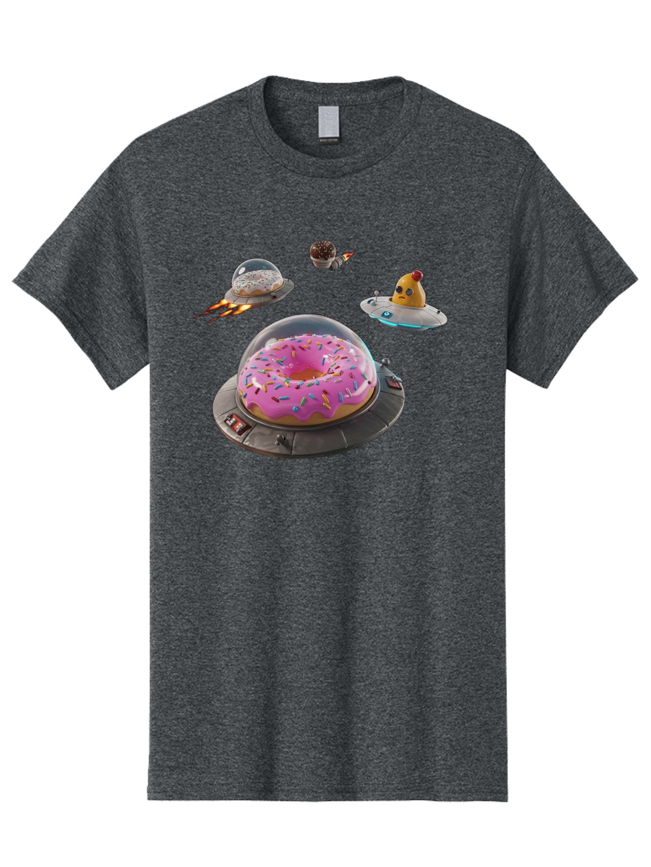 Donuts-In-Ufos Men'S Graphic Tee, 100% Cotton, Comfortable Casual Summer Wear, Machine Washable, Donuts In Ufos, Pink Frosted Donut, Sprinkles, Cupcakes, Ufos, Flying Saucers, Desserts, Sweet Treats, Futuristic, Colorful, Whimsical, Bab878 6