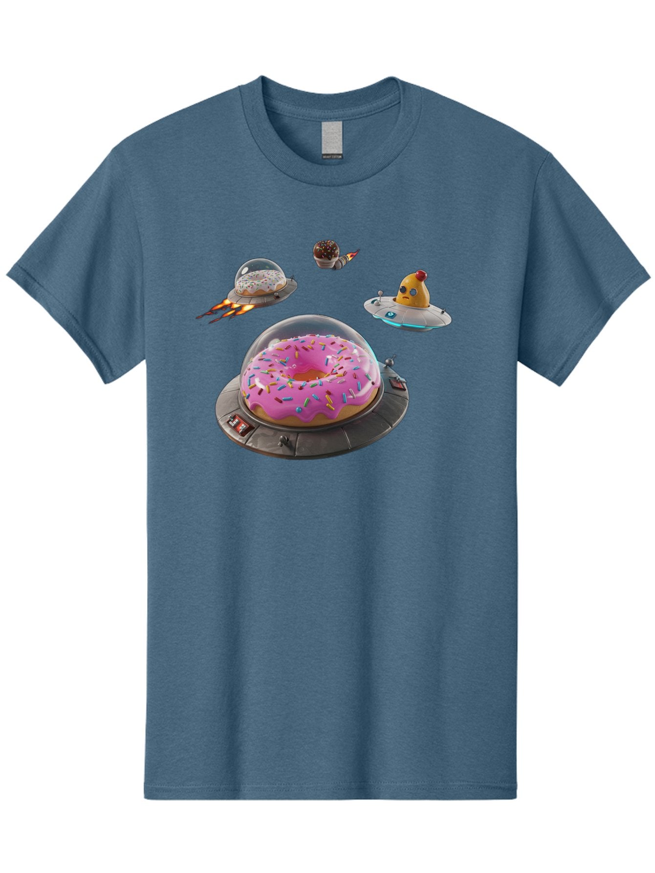 Donuts-In-Ufos Men'S Graphic Tee, 100% Cotton, Comfortable Casual Summer Wear, Machine Washable, Donuts In Ufos, Pink Frosted Donut, Sprinkles, Cupcakes, Ufos, Flying Saucers, Desserts, Sweet Treats, Futuristic, Colorful, Whimsical, Bab878 4