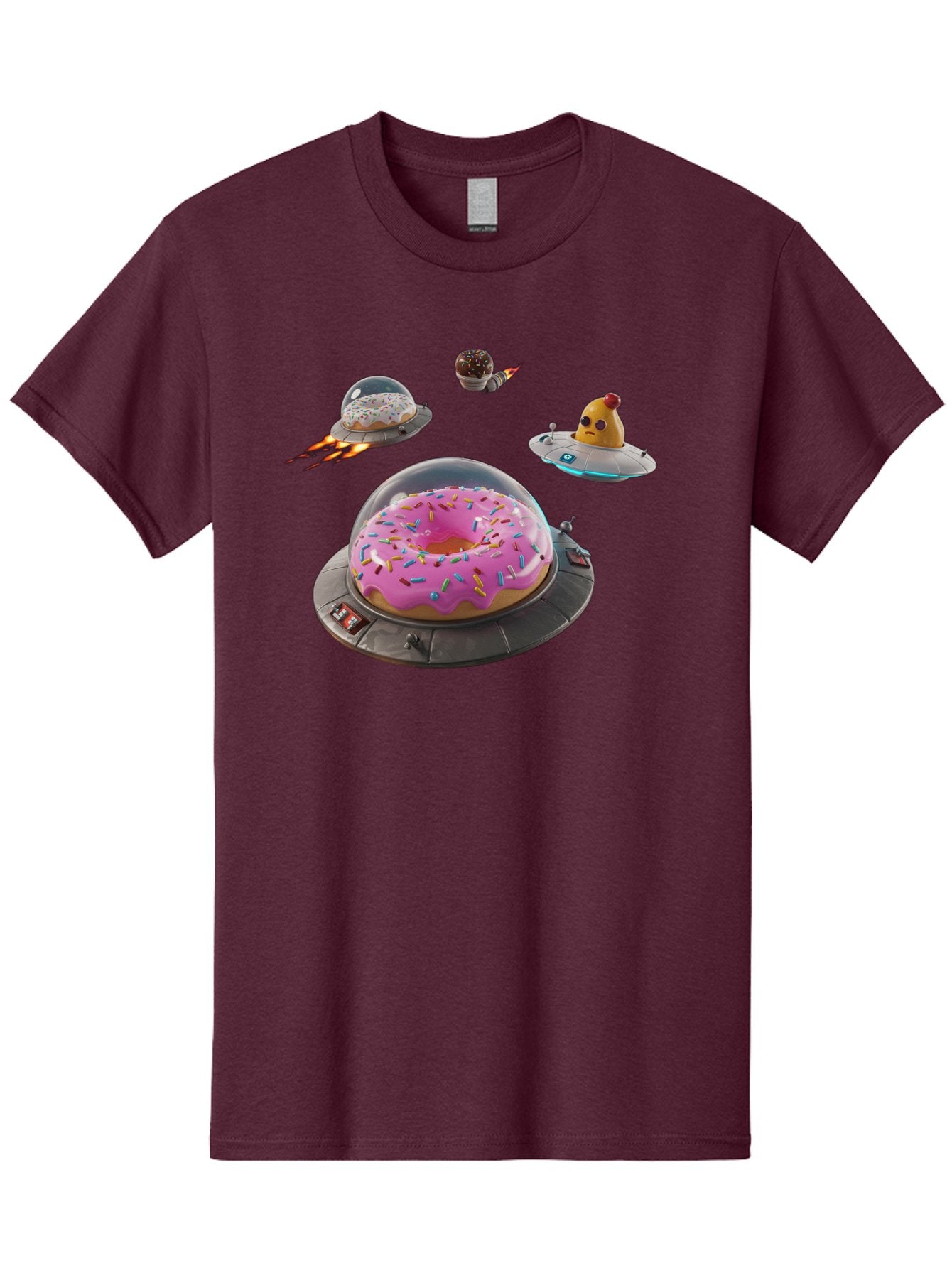 Donuts-In-Ufos Men'S Graphic Tee, 100% Cotton, Comfortable Casual Summer Wear, Machine Washable, Donuts In Ufos, Pink Frosted Donut, Sprinkles, Cupcakes, Ufos, Flying Saucers, Desserts, Sweet Treats, Futuristic, Colorful, Whimsical, Bab878 10