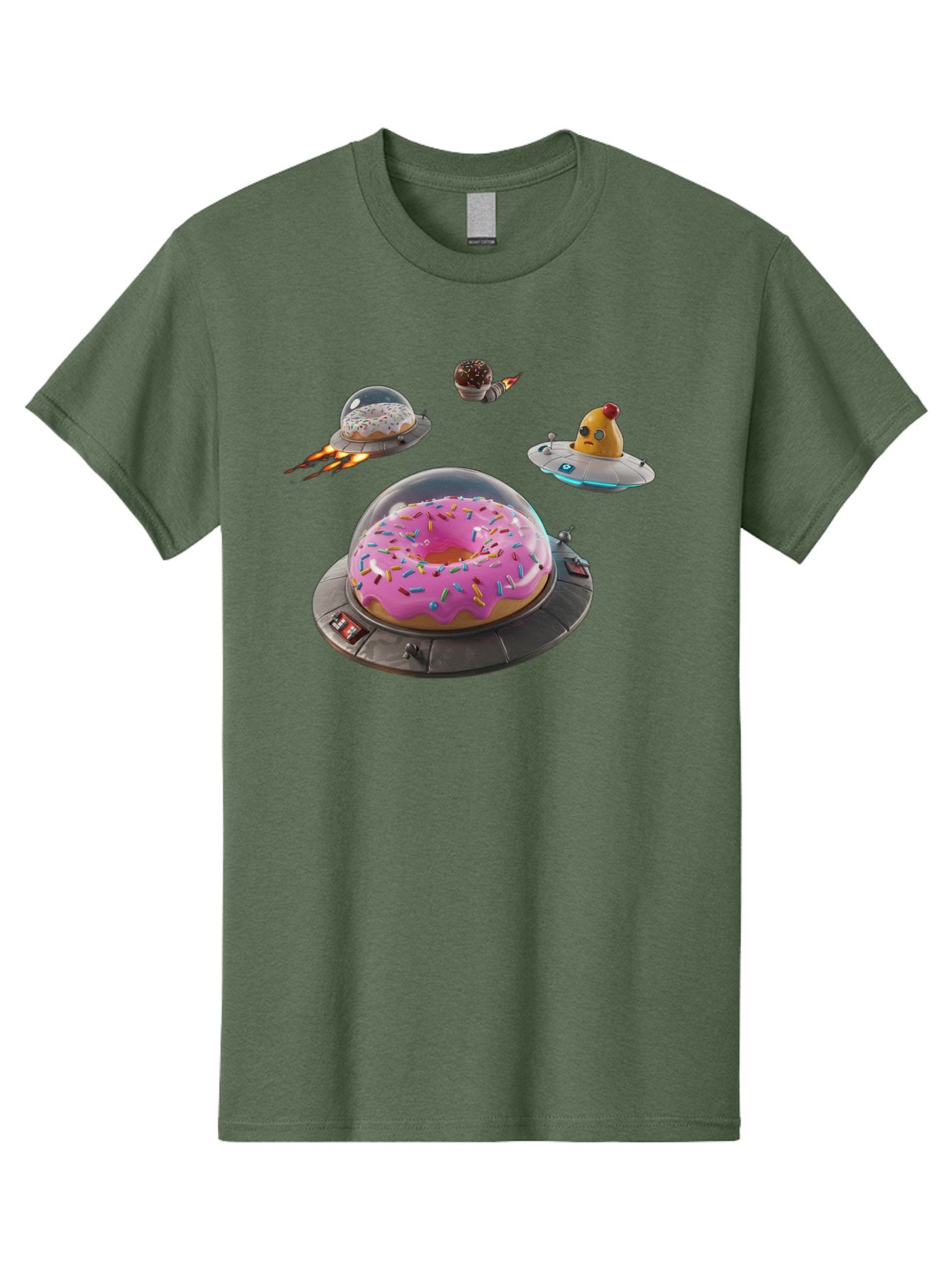 Donuts-In-Ufos Men'S Graphic Tee, 100% Cotton, Comfortable Casual Summer Wear, Machine Washable, Donuts In Ufos, Pink Frosted Donut, Sprinkles, Cupcakes, Ufos, Flying Saucers, Desserts, Sweet Treats, Futuristic, Colorful, Whimsical, Bab878 14