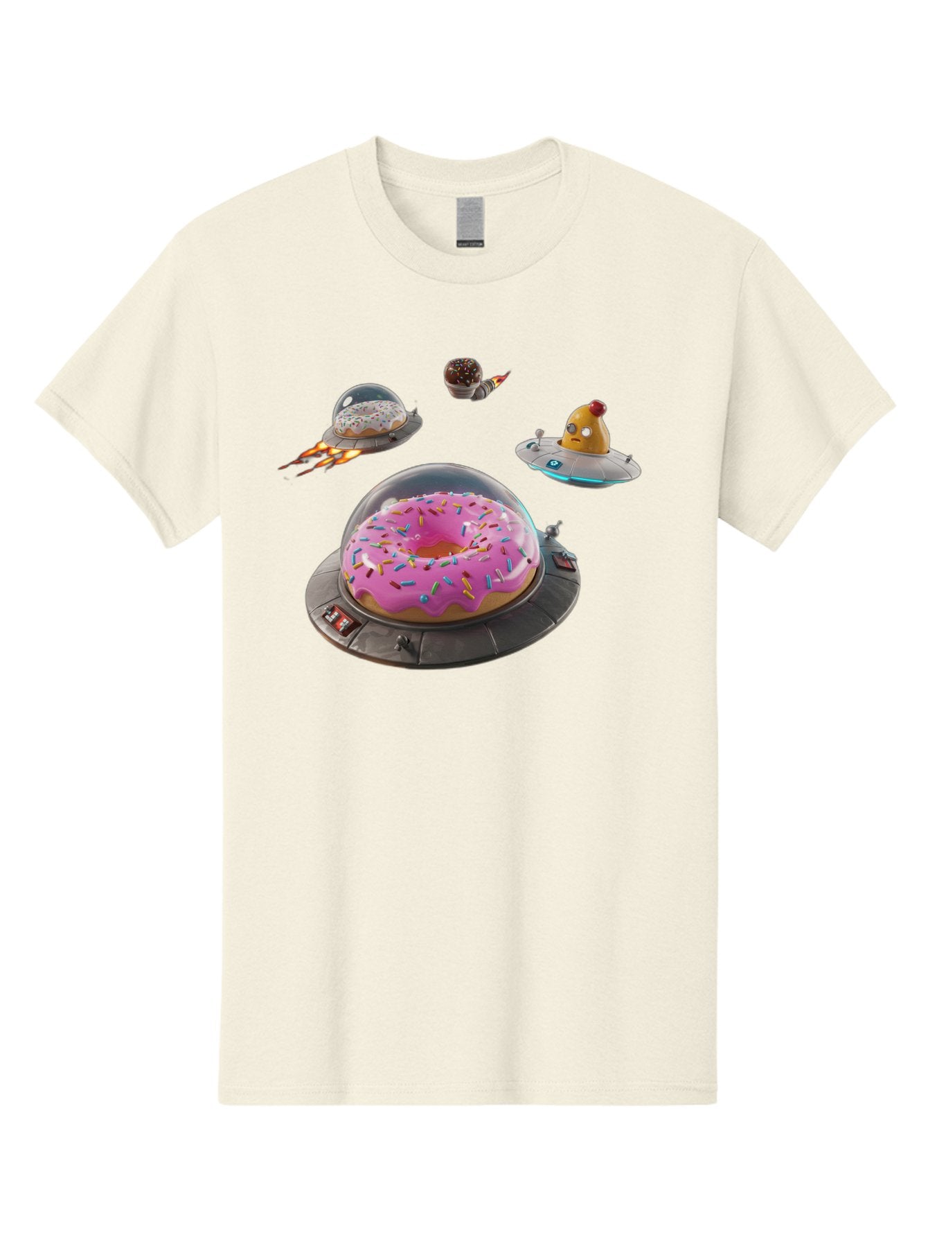 Donuts-In-Ufos Men'S Graphic Tee, 100% Cotton, Comfortable Casual Summer Wear, Machine Washable, Donuts In Ufos, Pink Frosted Donut, Sprinkles, Cupcakes, Ufos, Flying Saucers, Desserts, Sweet Treats, Futuristic, Colorful, Whimsical, Bab878 8