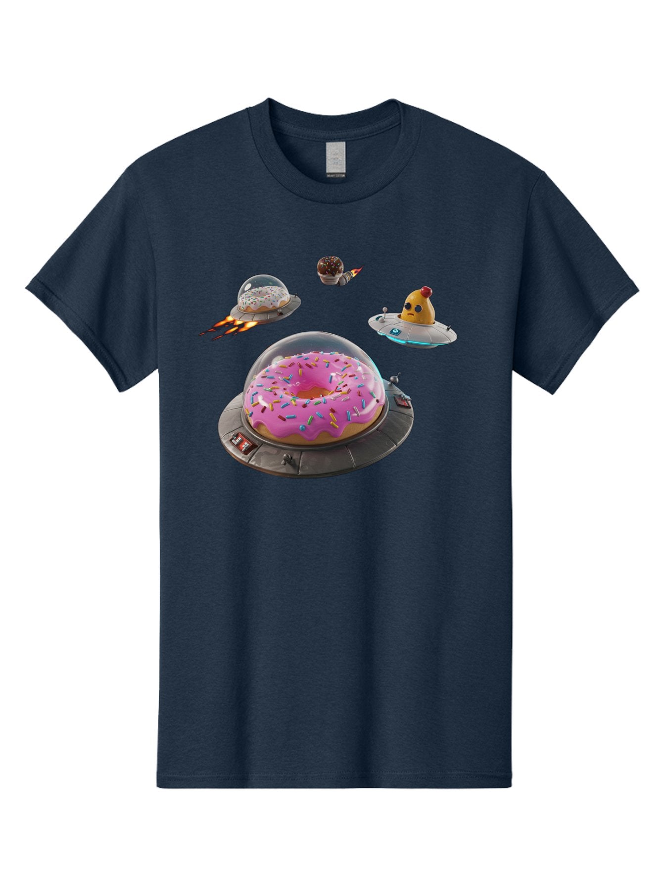 Donuts-In-Ufos Men'S Graphic Tee, 100% Cotton, Comfortable Casual Summer Wear, Machine Washable, Donuts In Ufos, Pink Frosted Donut, Sprinkles, Cupcakes, Ufos, Flying Saucers, Desserts, Sweet Treats, Futuristic, Colorful, Whimsical, Bab878