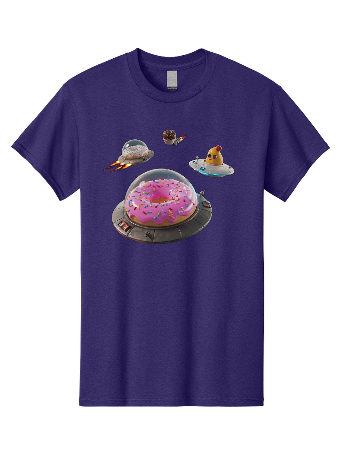 Donuts-In-Ufos Men'S Graphic Tee, 100% Cotton, Comfortable Casual Summer Wear, Machine Washable, Donuts In Ufos, Pink Frosted Donut, Sprinkles, Cupcakes, Ufos, Flying Saucers, Desserts, Sweet Treats, Futuristic, Colorful, Whimsical, Bab878 3