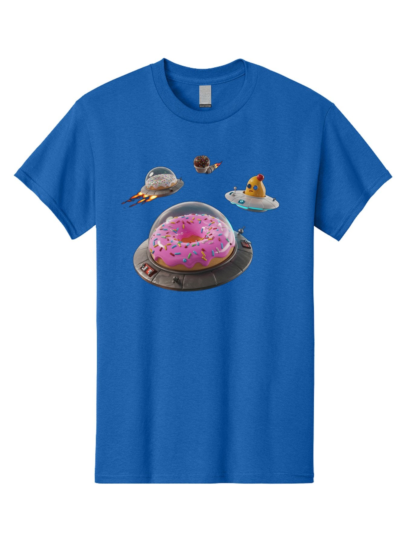 Donuts-In-Ufos Men'S Graphic Tee, 100% Cotton, Comfortable Casual Summer Wear, Machine Washable, Donuts In Ufos, Pink Frosted Donut, Sprinkles, Cupcakes, Ufos, Flying Saucers, Desserts, Sweet Treats, Futuristic, Colorful, Whimsical, Bab878 5