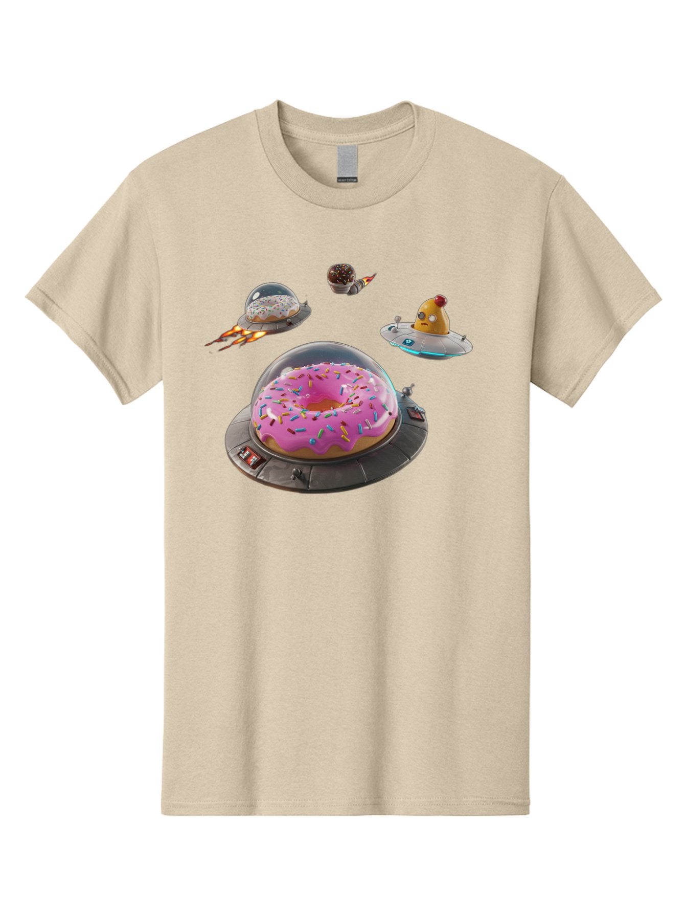 Donuts-In-Ufos Men'S Graphic Tee, 100% Cotton, Comfortable Casual Summer Wear, Machine Washable, Donuts In Ufos, Pink Frosted Donut, Sprinkles, Cupcakes, Ufos, Flying Saucers, Desserts, Sweet Treats, Futuristic, Colorful, Whimsical, Bab878 15