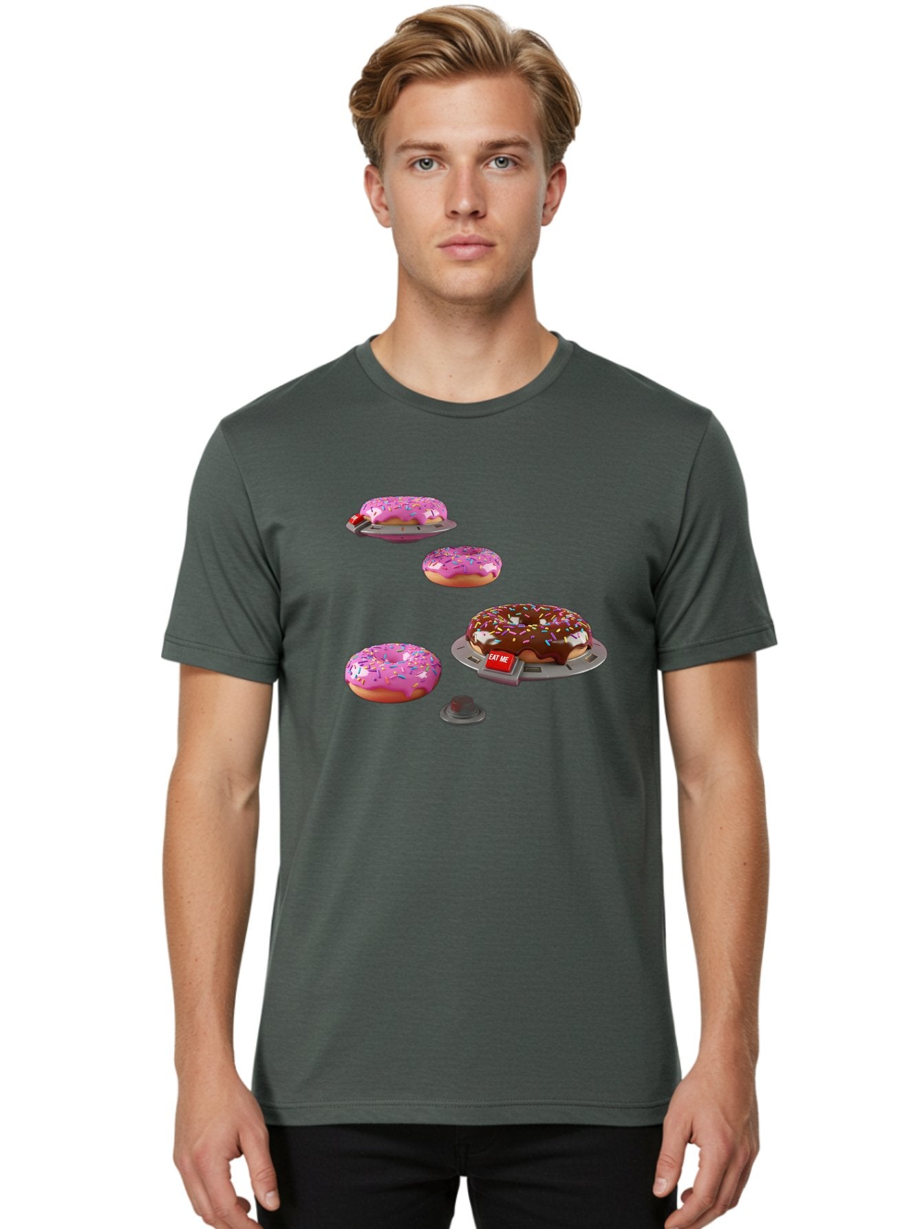 Donuts-On-Ufos Men'S Graphic Tee, 100% Cotton, Comfortable Casual Summer Wear, Machine Washable, Pink Frosted Donuts, Chocolate Frosted Donut, Sprinkles, Ufos, Eat Me Sign, Flying Donuts, Futuristic Dessert, 3D Rendering Bab879 27