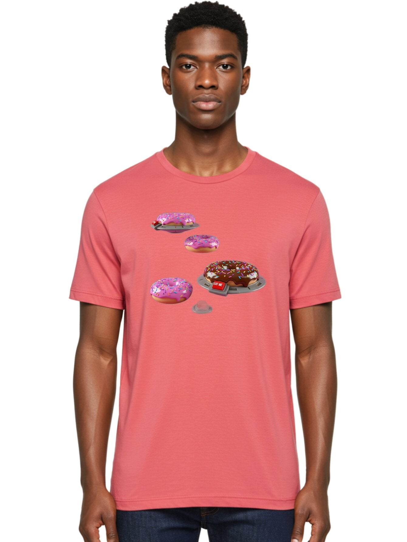 Donuts-On-Ufos Men'S Graphic Tee, 100% Cotton, Comfortable Casual Summer Wear, Machine Washable, Pink Frosted Donuts, Chocolate Frosted Donut, Sprinkles, Ufos, Eat Me Sign, Flying Donuts, Futuristic Dessert, 3D Rendering Bab879 23