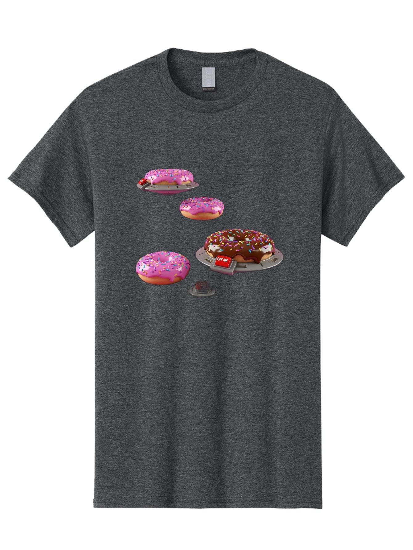 Donuts-On-Ufos Men'S Graphic Tee, 100% Cotton, Comfortable Casual Summer Wear, Machine Washable, Pink Frosted Donuts, Chocolate Frosted Donut, Sprinkles, Ufos, Eat Me Sign, Flying Donuts, Futuristic Dessert, 3D Rendering Bab879