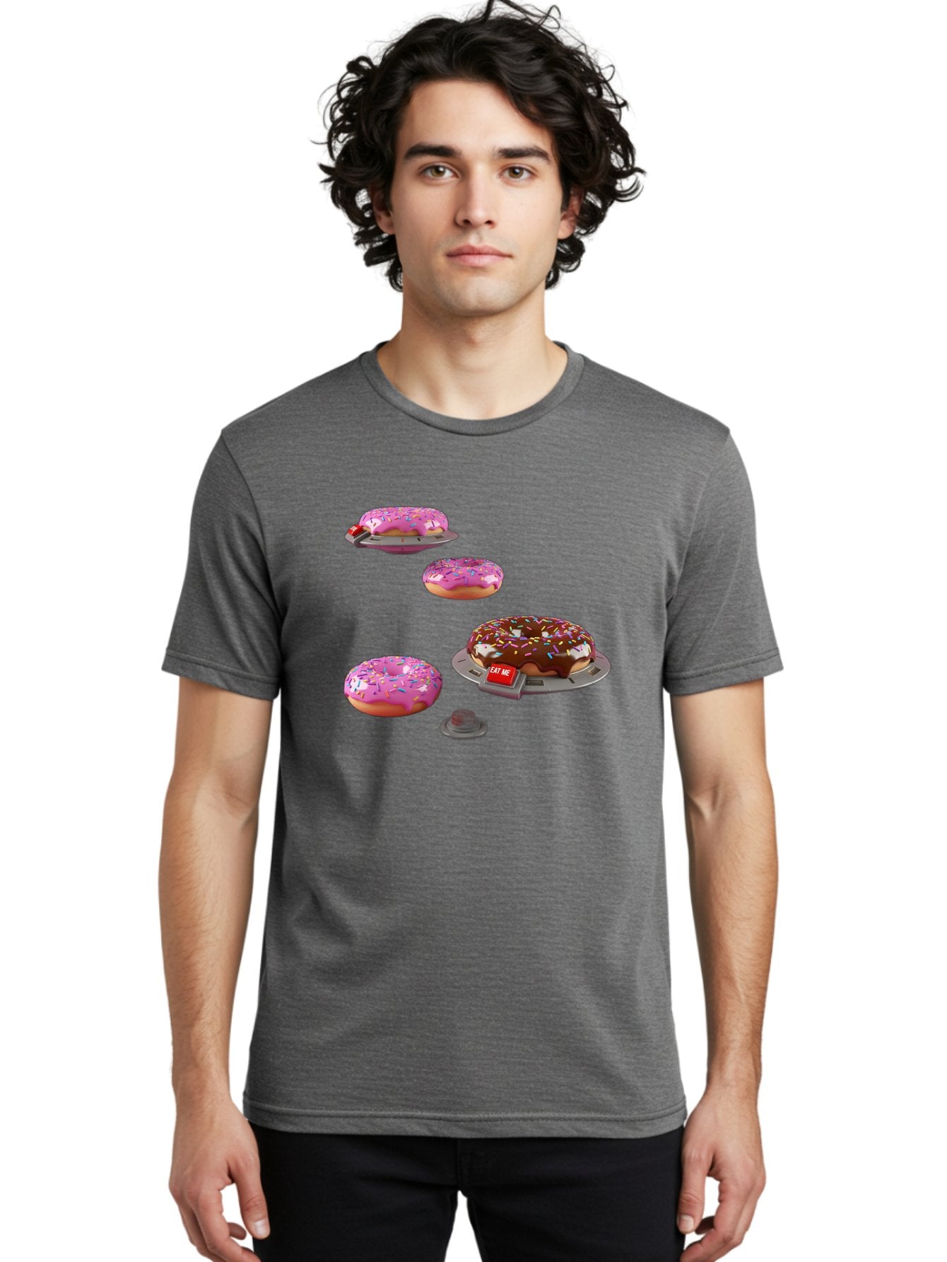 Donuts-On-Ufos Men'S Graphic Tee, 100% Cotton, Comfortable Casual Summer Wear, Machine Washable, Pink Frosted Donuts, Chocolate Frosted Donut, Sprinkles, Ufos, Eat Me Sign, Flying Donuts, Futuristic Dessert, 3D Rendering Bab879 18