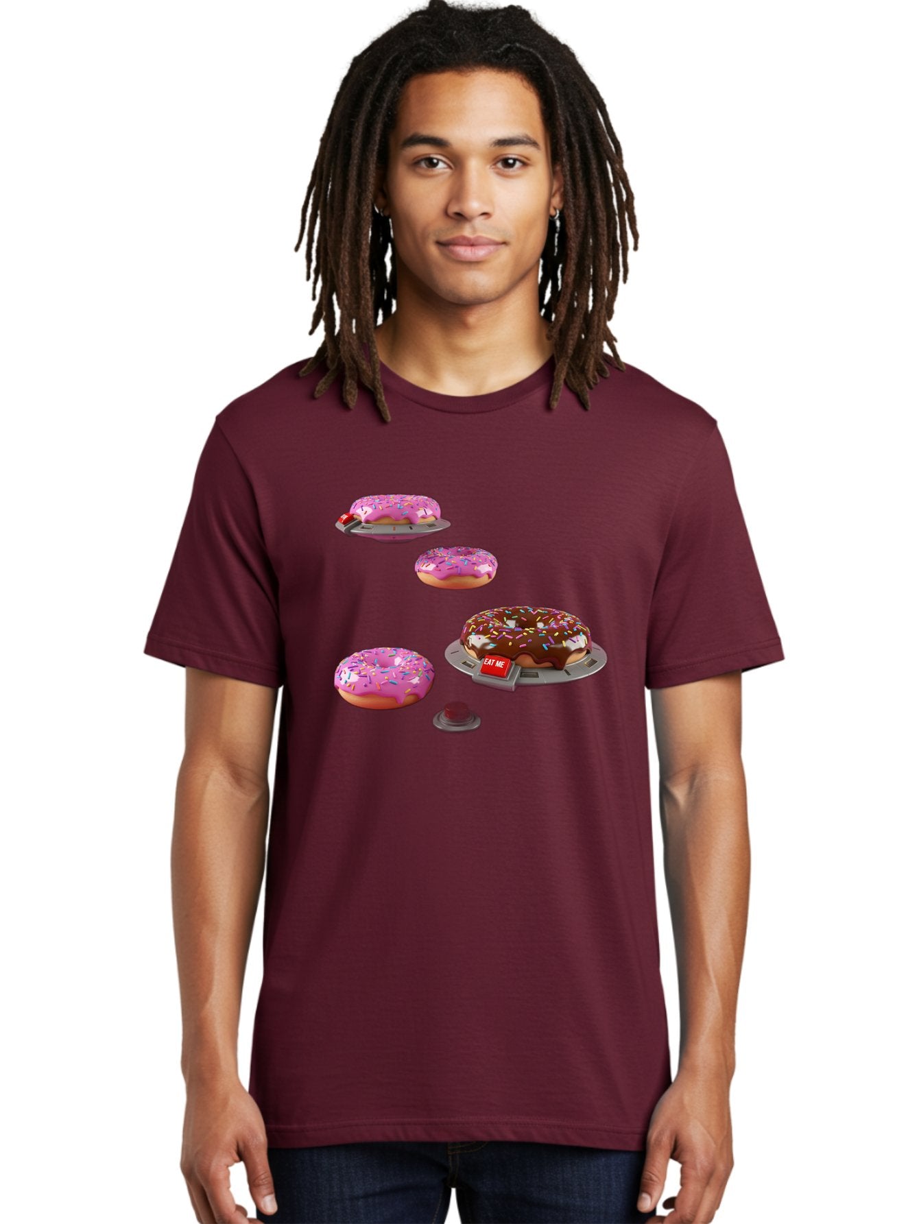 Donuts-On-Ufos Men'S Graphic Tee, 100% Cotton, Comfortable Casual Summer Wear, Machine Washable, Pink Frosted Donuts, Chocolate Frosted Donut, Sprinkles, Ufos, Eat Me Sign, Flying Donuts, Futuristic Dessert, 3D Rendering Bab879 22