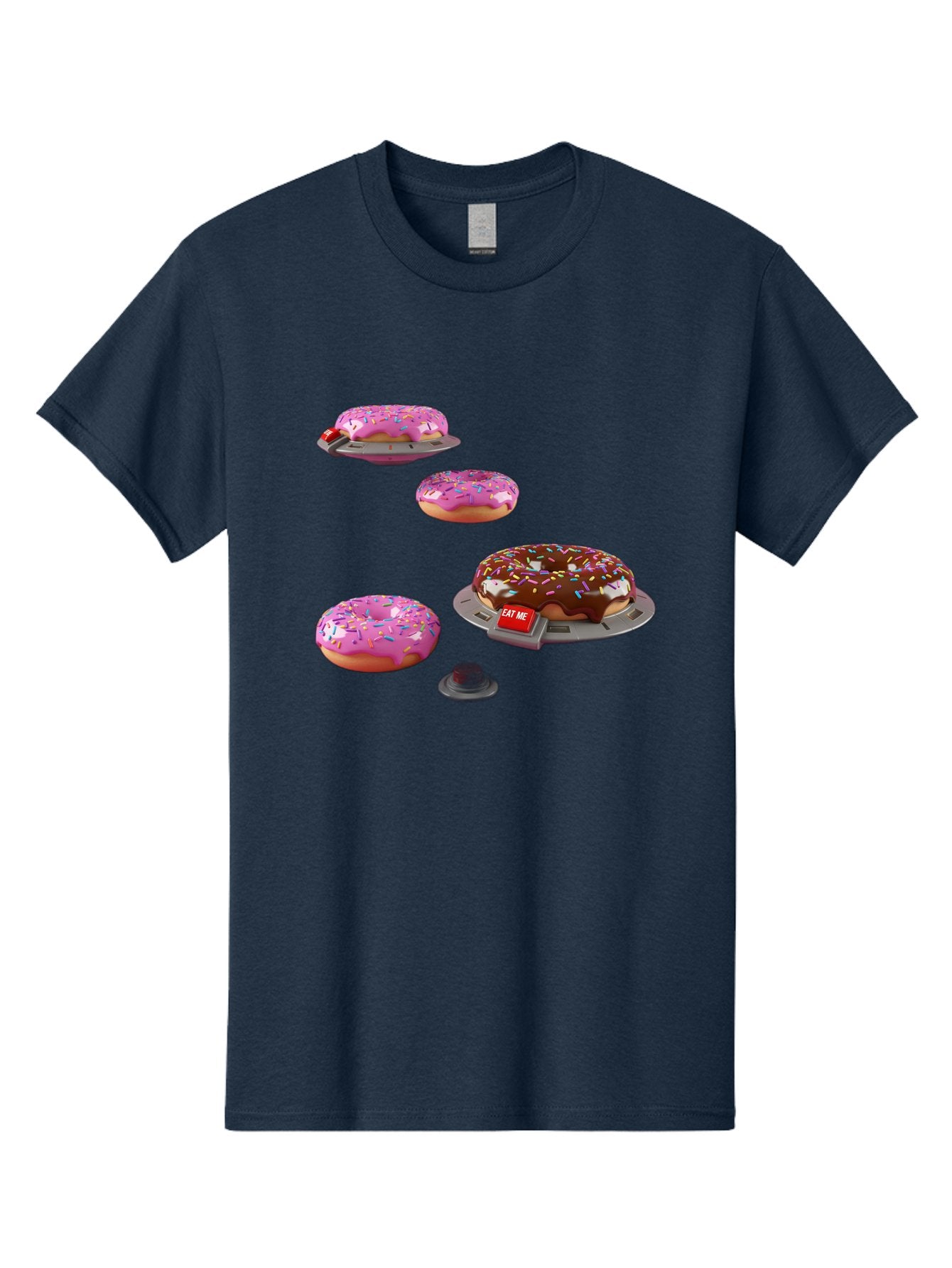 Donuts-On-Ufos Men'S Graphic Tee, 100% Cotton, Comfortable Casual Summer Wear, Machine Washable, Pink Frosted Donuts, Chocolate Frosted Donut, Sprinkles, Ufos, Eat Me Sign, Flying Donuts, Futuristic Dessert, 3D Rendering Bab879