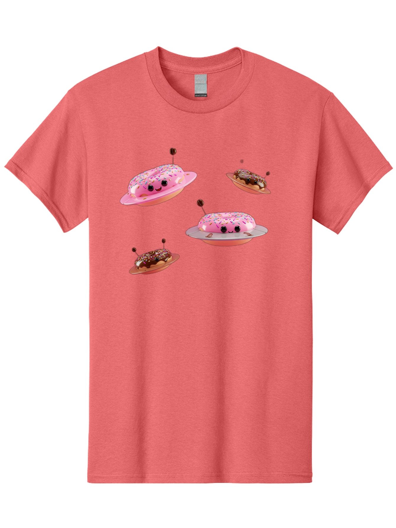 Donuts-Ufo Men'S Graphic Tee, 100% Cotton, Comfortable Casual Summer Wear, Machine Washable, Donut Ufos, Pink Donut, Chocolate Donut, Sprinkles, Funny Ufo, Cartoon Ufo, Whimsical Illustration, Foodie Humor, Alien Donuts, Playful Graphics Bab880