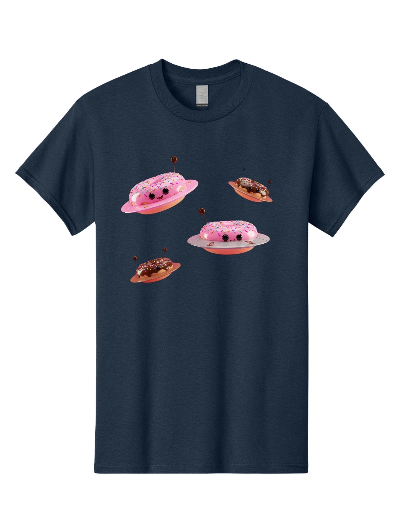 Donuts-Ufo Men'S Graphic Tee, 100% Cotton, Comfortable Casual Summer Wear, Machine Washable, Donut Ufos, Pink Donut, Chocolate Donut, Sprinkles, Funny Ufo, Cartoon Ufo, Whimsical Illustration, Foodie Humor, Alien Donuts, Playful Graphics Bab880 5