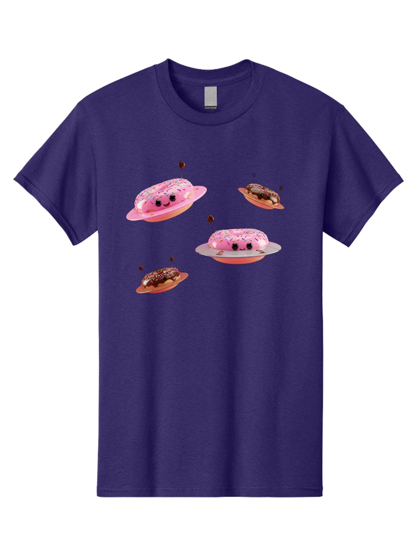 Donuts-Ufo Men'S Graphic Tee, 100% Cotton, Comfortable Casual Summer Wear, Machine Washable, Donut Ufos, Pink Donut, Chocolate Donut, Sprinkles, Funny Ufo, Cartoon Ufo, Whimsical Illustration, Foodie Humor, Alien Donuts, Playful Graphics Bab880 6