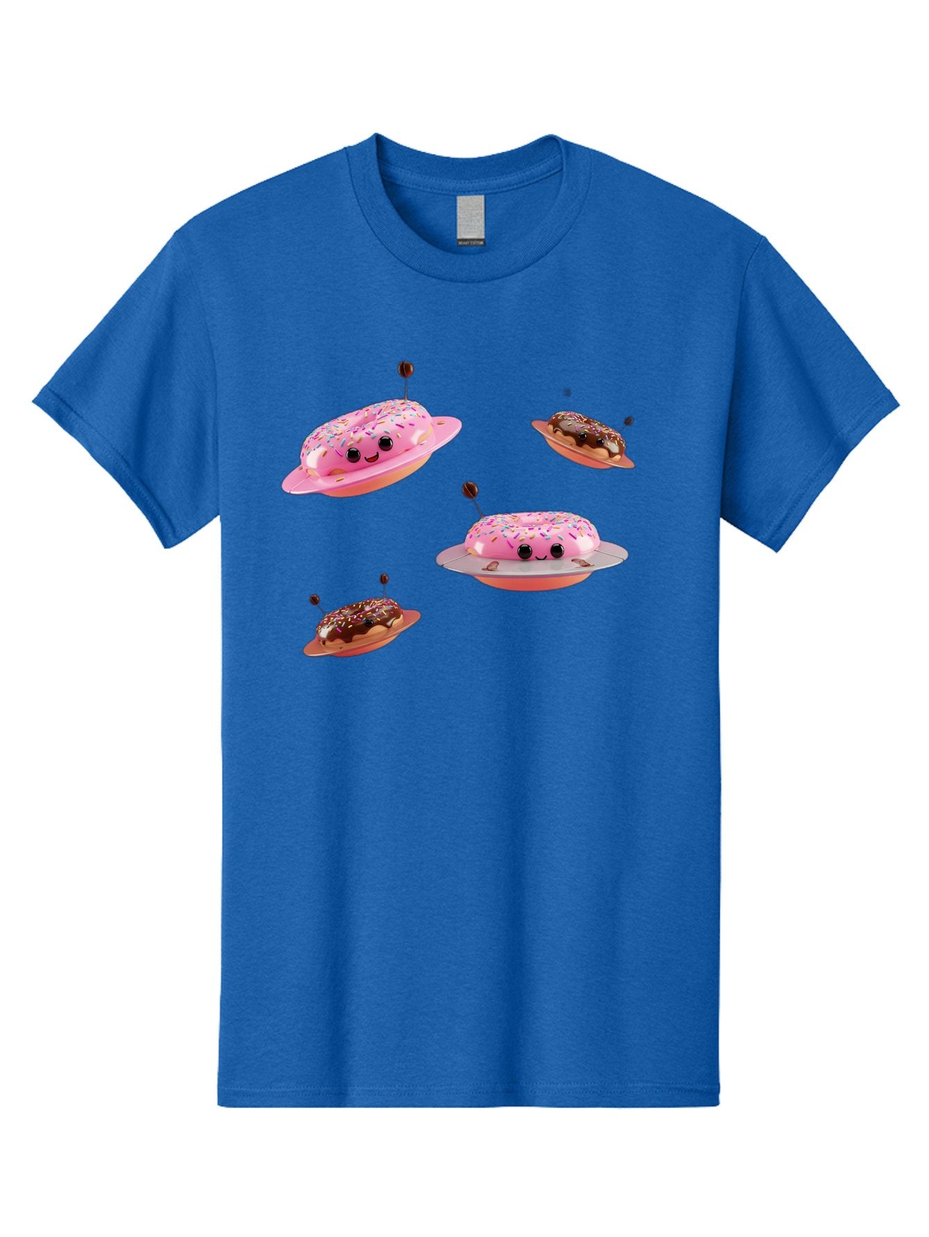 Donuts-Ufo Men'S Graphic Tee, 100% Cotton, Comfortable Casual Summer Wear, Machine Washable, Donut Ufos, Pink Donut, Chocolate Donut, Sprinkles, Funny Ufo, Cartoon Ufo, Whimsical Illustration, Foodie Humor, Alien Donuts, Playful Graphics Bab880