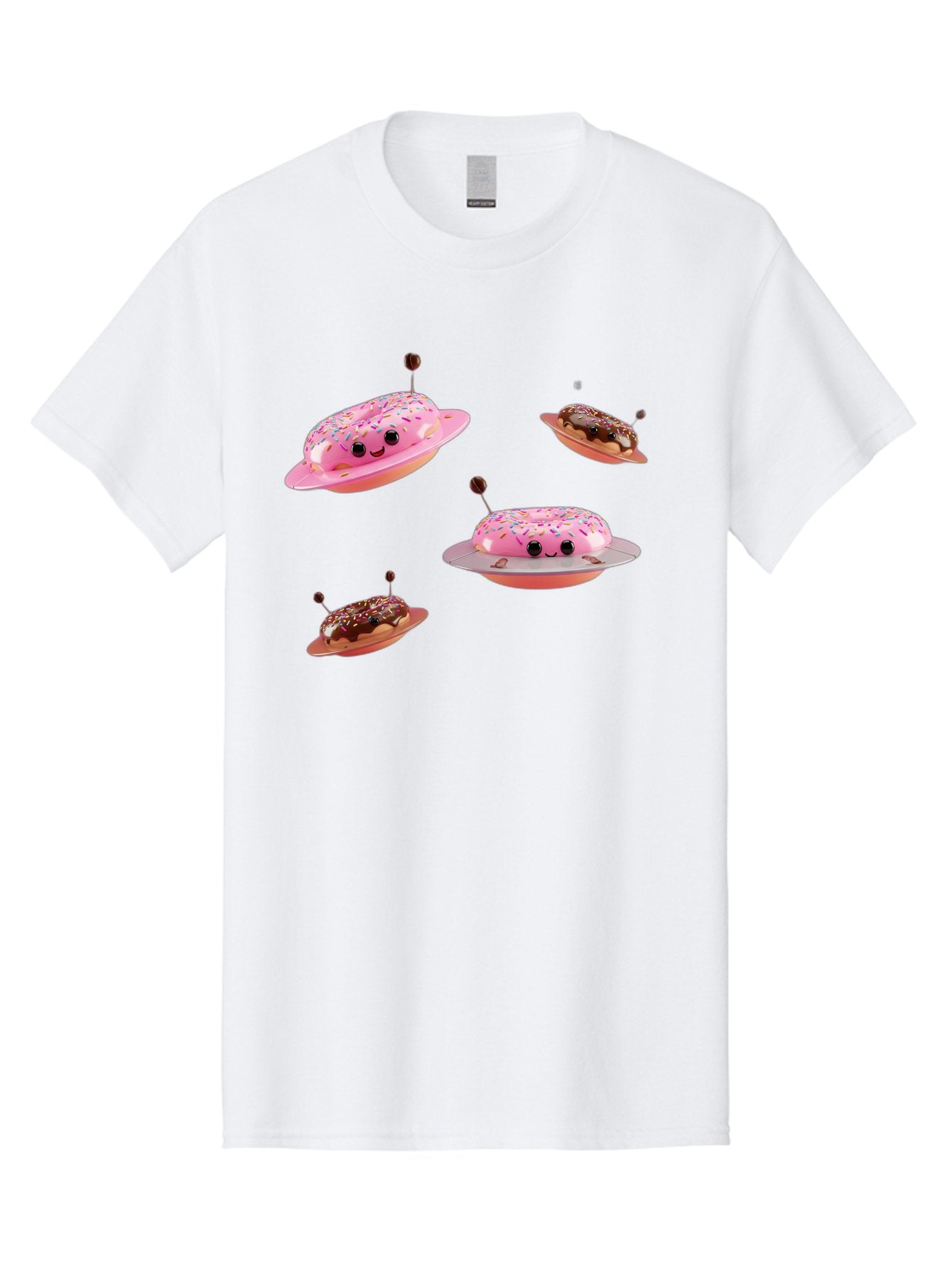 Donuts-Ufo Men'S Graphic Tee, 100% Cotton, Comfortable Casual Summer Wear, Machine Washable, Donut Ufos, Pink Donut, Chocolate Donut, Sprinkles, Funny Ufo, Cartoon Ufo, Whimsical Illustration, Foodie Humor, Alien Donuts, Playful Graphics Bab880 3