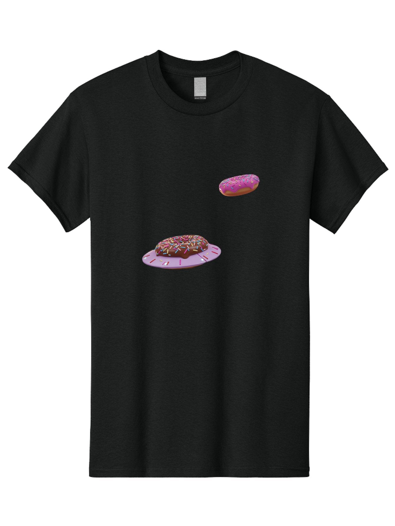 Donuts-With-Sprinkles Men'S Graphic Tee, 100% Cotton, Comfortable Casual Summer Wear, Machine Washable, Donuts In Mid-Air, Chocolate Donut With Sprinkles, Pink Frosting And Sprinkles, Sweet Treats, Dessert Delights, Tasty Pastries, Bab881 4