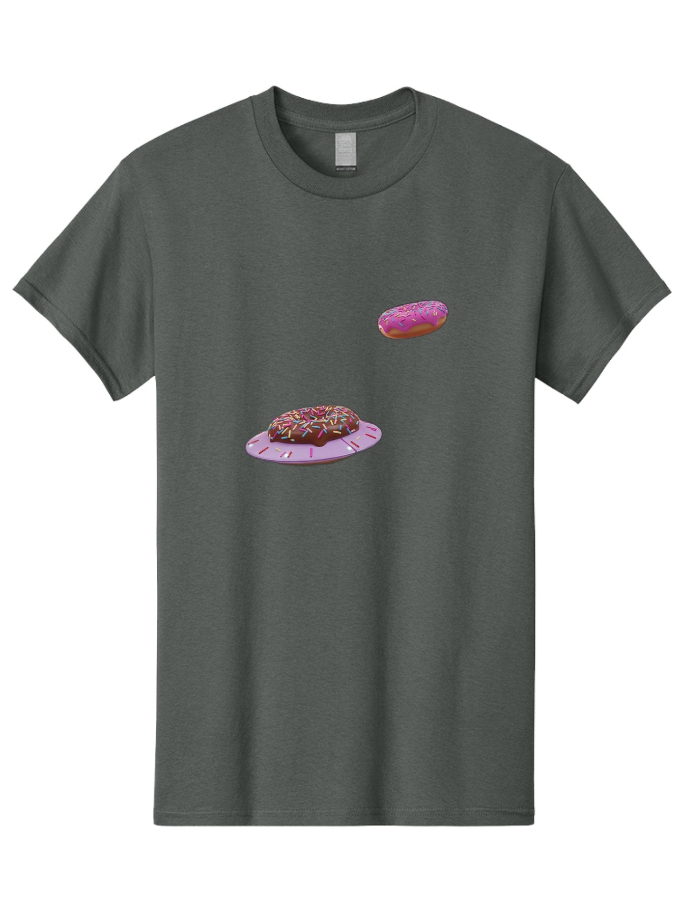Donuts-With-Sprinkles Men'S Graphic Tee, 100% Cotton, Comfortable Casual Summer Wear, Machine Washable, Donuts In Mid-Air, Chocolate Donut With Sprinkles, Pink Frosting And Sprinkles, Sweet Treats, Dessert Delights, Tasty Pastries, Bab881 5