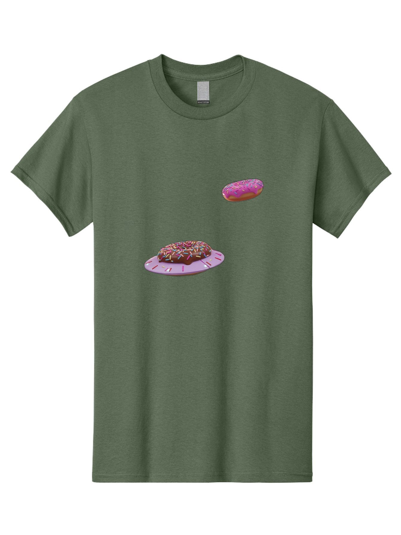 Donuts-With-Sprinkles Men'S Graphic Tee, 100% Cotton, Comfortable Casual Summer Wear, Machine Washable, Donuts In Mid-Air, Chocolate Donut With Sprinkles, Pink Frosting And Sprinkles, Sweet Treats, Dessert Delights, Tasty Pastries, Bab881 3