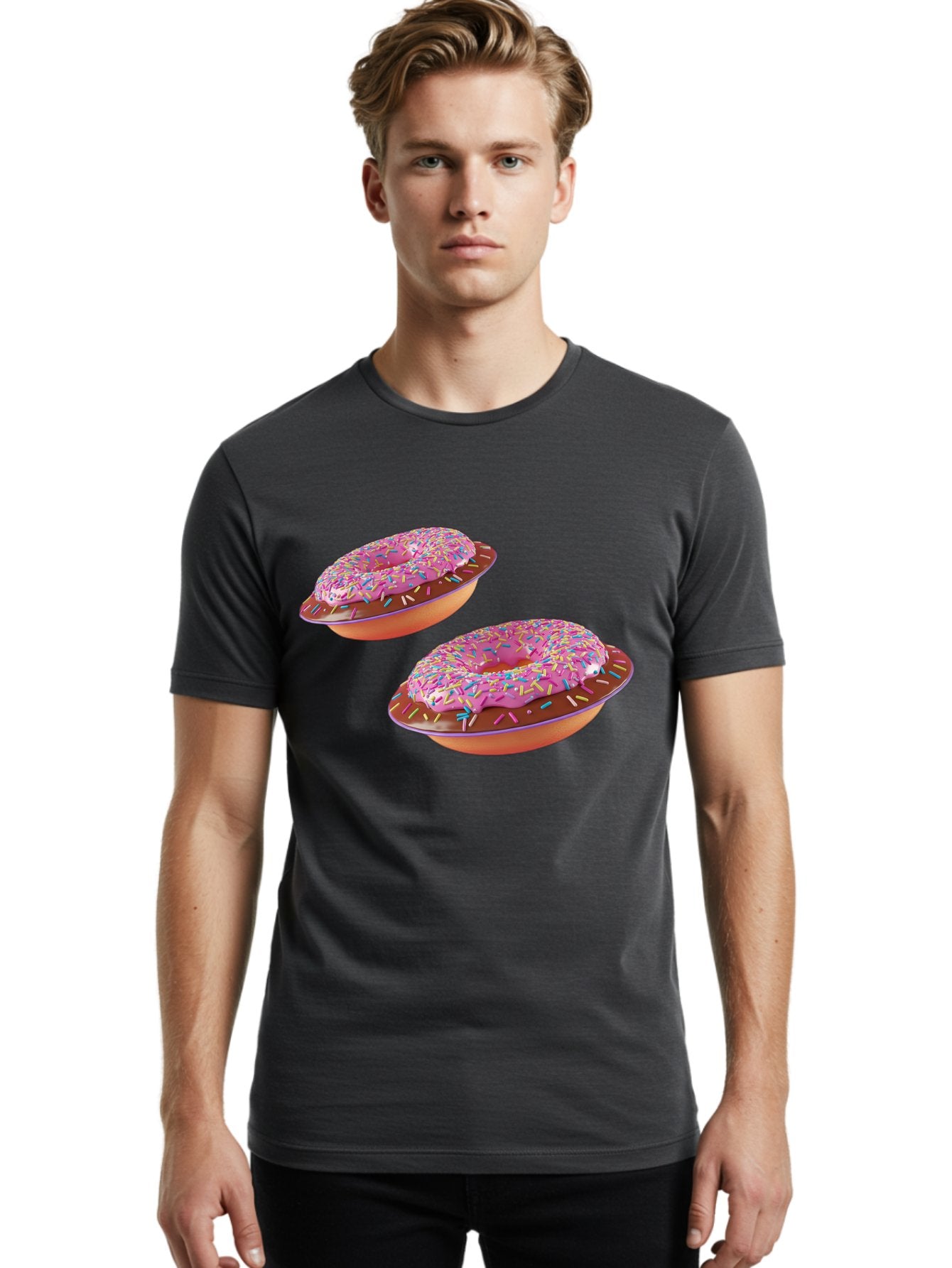 Donuts Men'S Graphic Tee, 100% Cotton, Comfortable Casual Summer Wear, Machine Washable, Donuts With Pink Frosting, Rainbow Sprinkles, Sweet Treats, Baked Goods, Colorful Desserts, Tasty Pastries, Indulgent Snacks Bab882 20