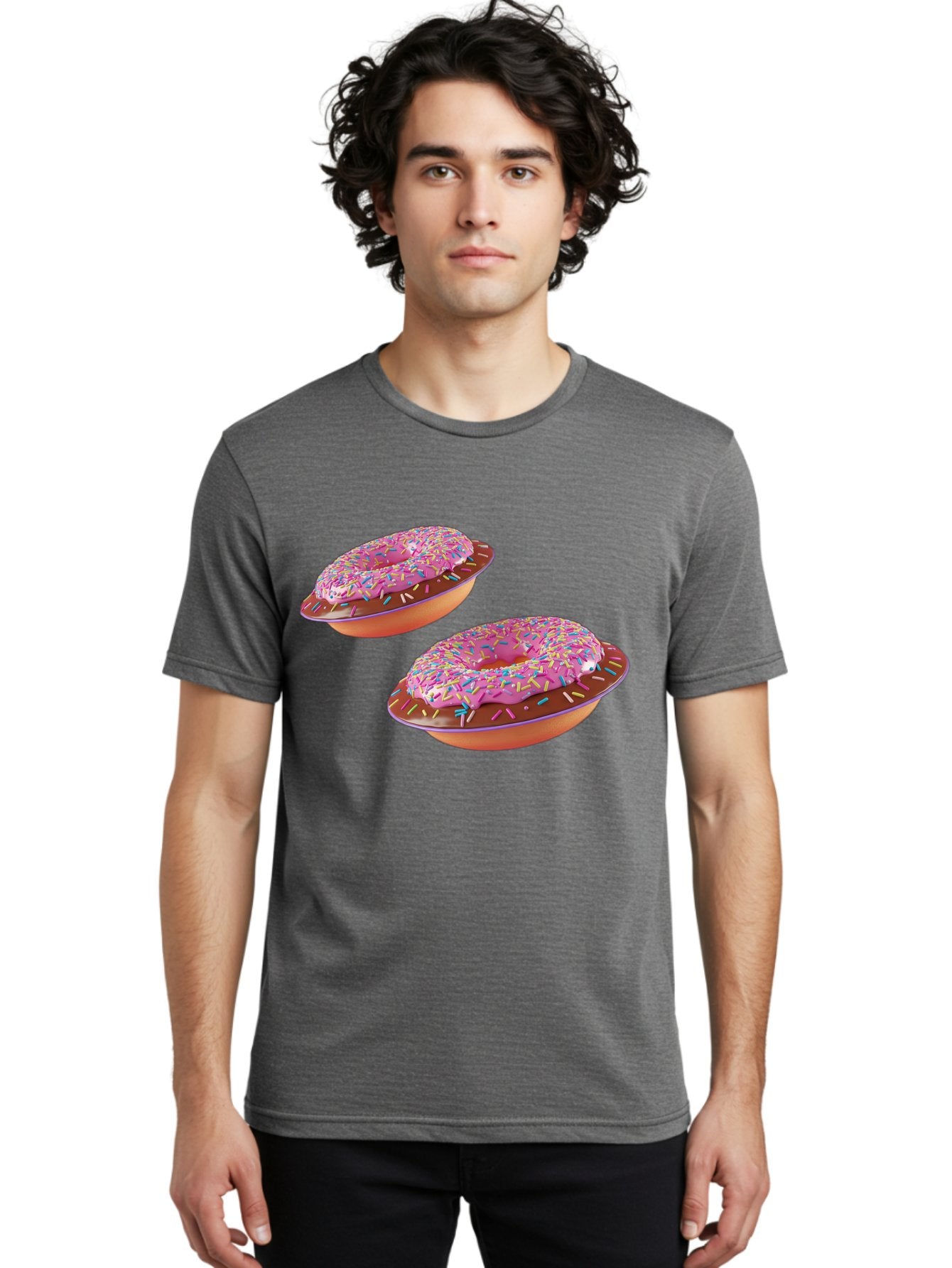 Donuts Men'S Graphic Tee, 100% Cotton, Comfortable Casual Summer Wear, Machine Washable, Donuts With Pink Frosting, Rainbow Sprinkles, Sweet Treats, Baked Goods, Colorful Desserts, Tasty Pastries, Indulgent Snacks Bab882 24